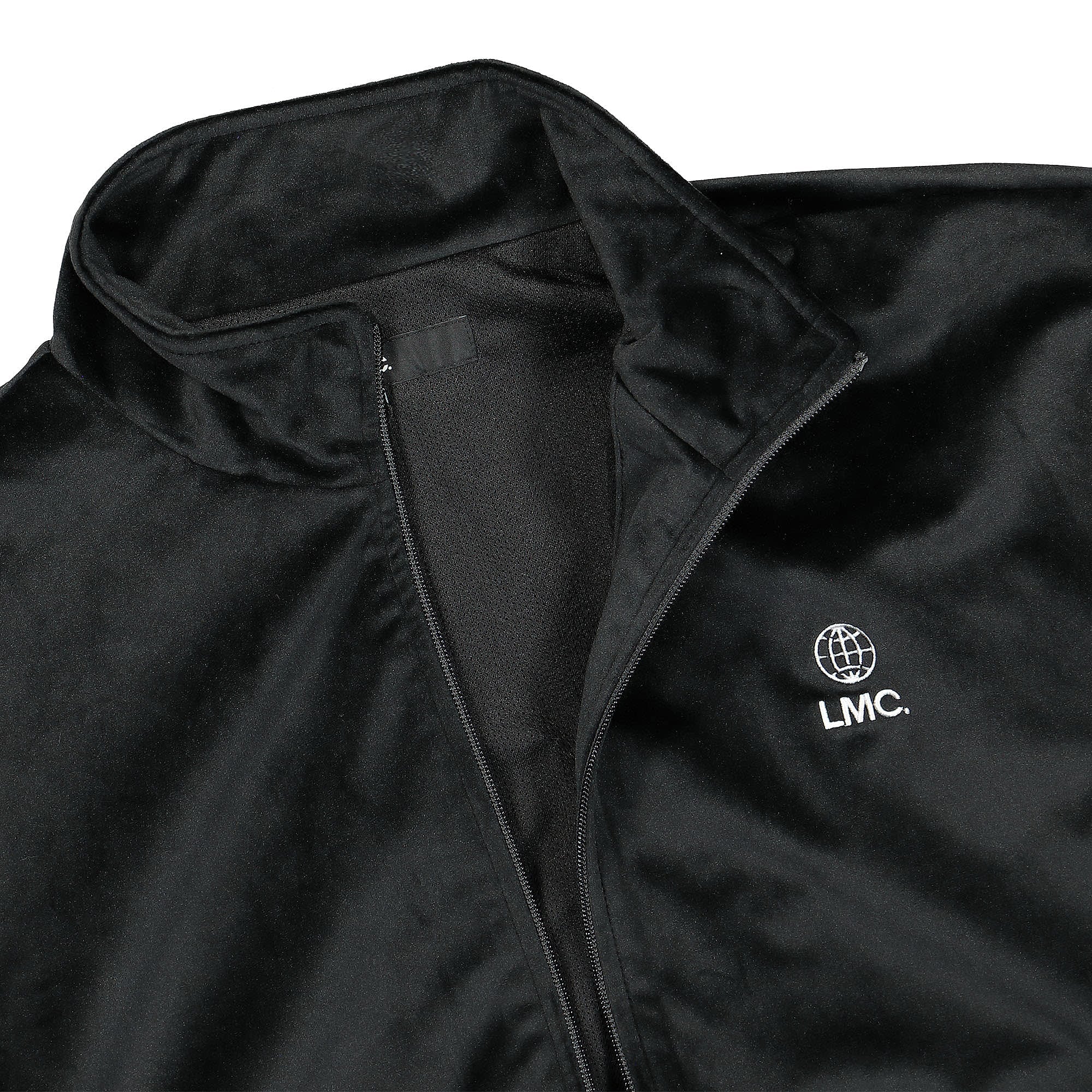 LMC OG Globe Velour Track Top Black Track Jackets Close-up | Overkill