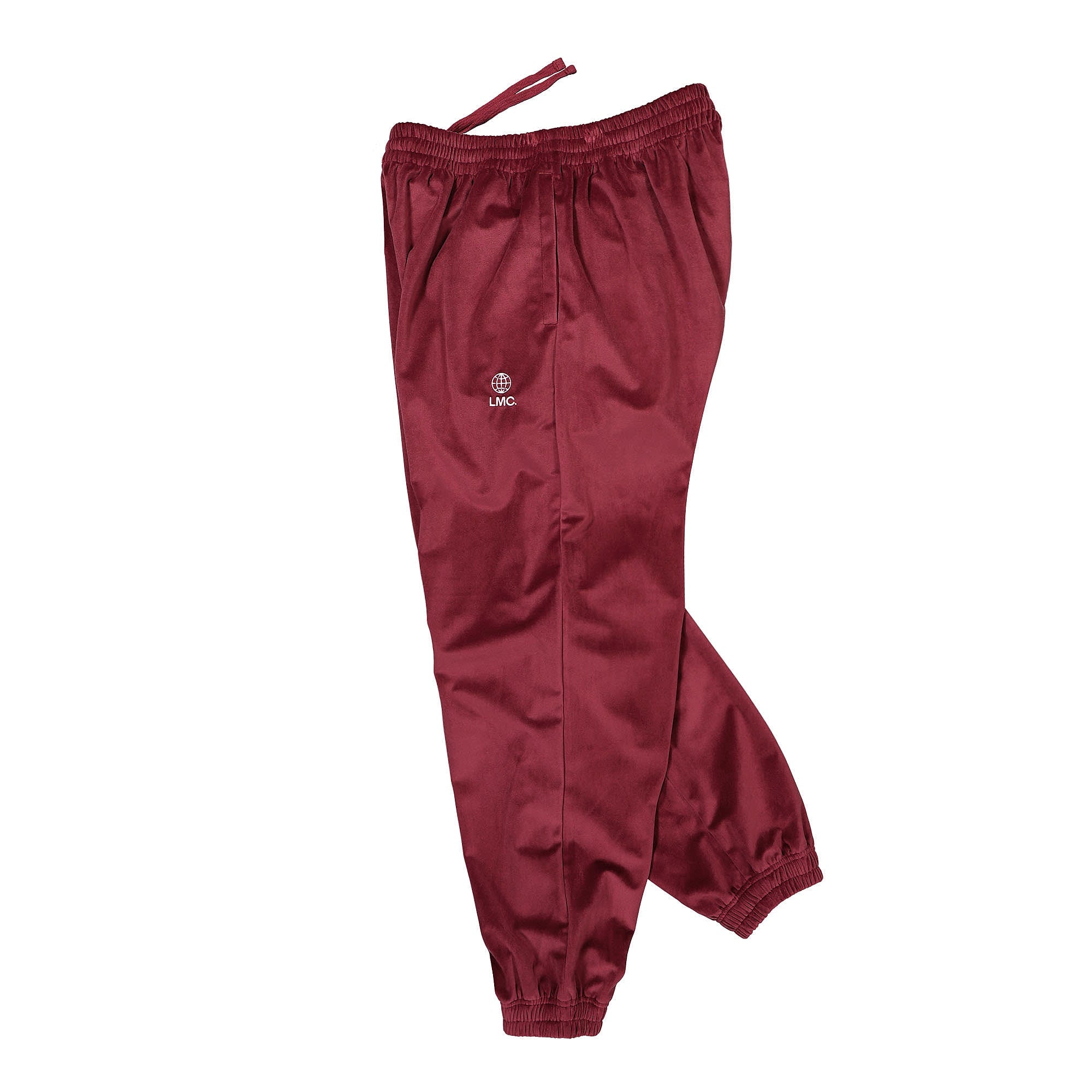 LMC OG Globe Velour Pants Burgundy Sweat & Track Pants Close-up | Overkill