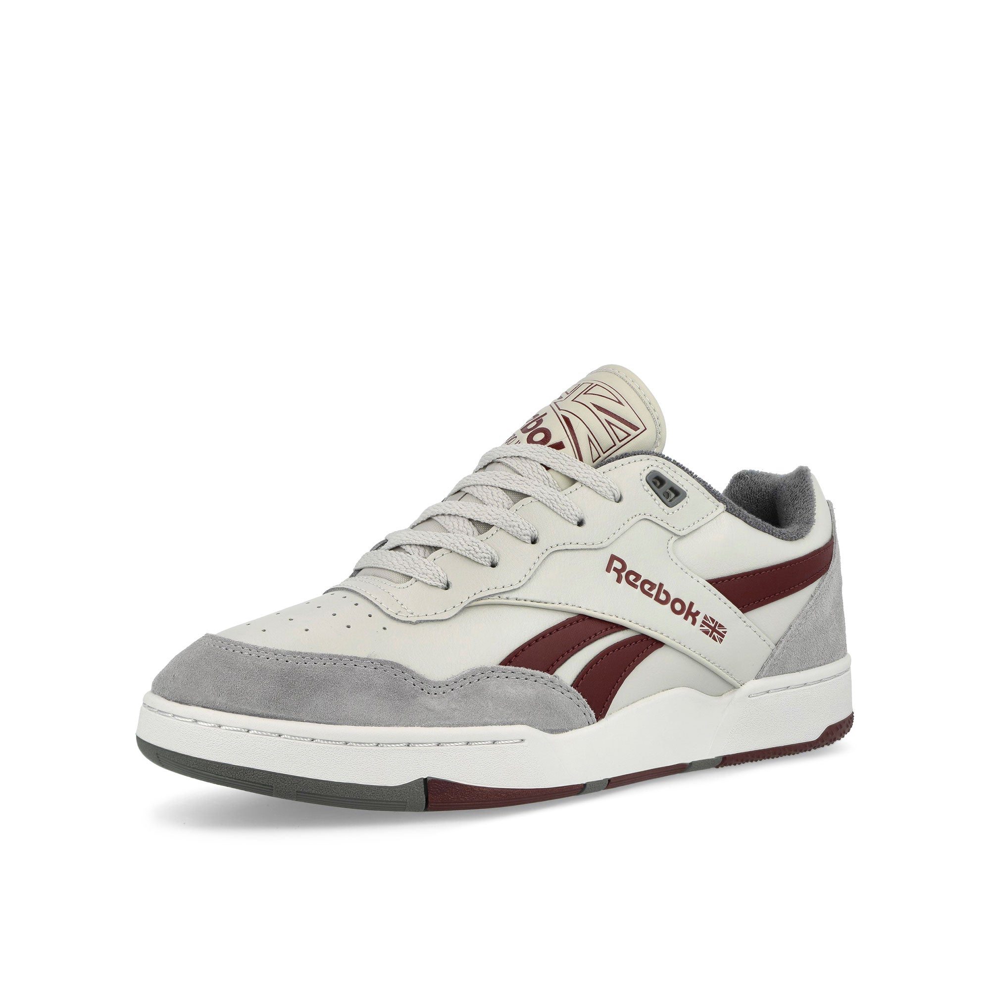 Reebok BB 4000 II Steely Fog / Gold Grey / Classic Maroon Low Top Sneakers Close Up | Overkill