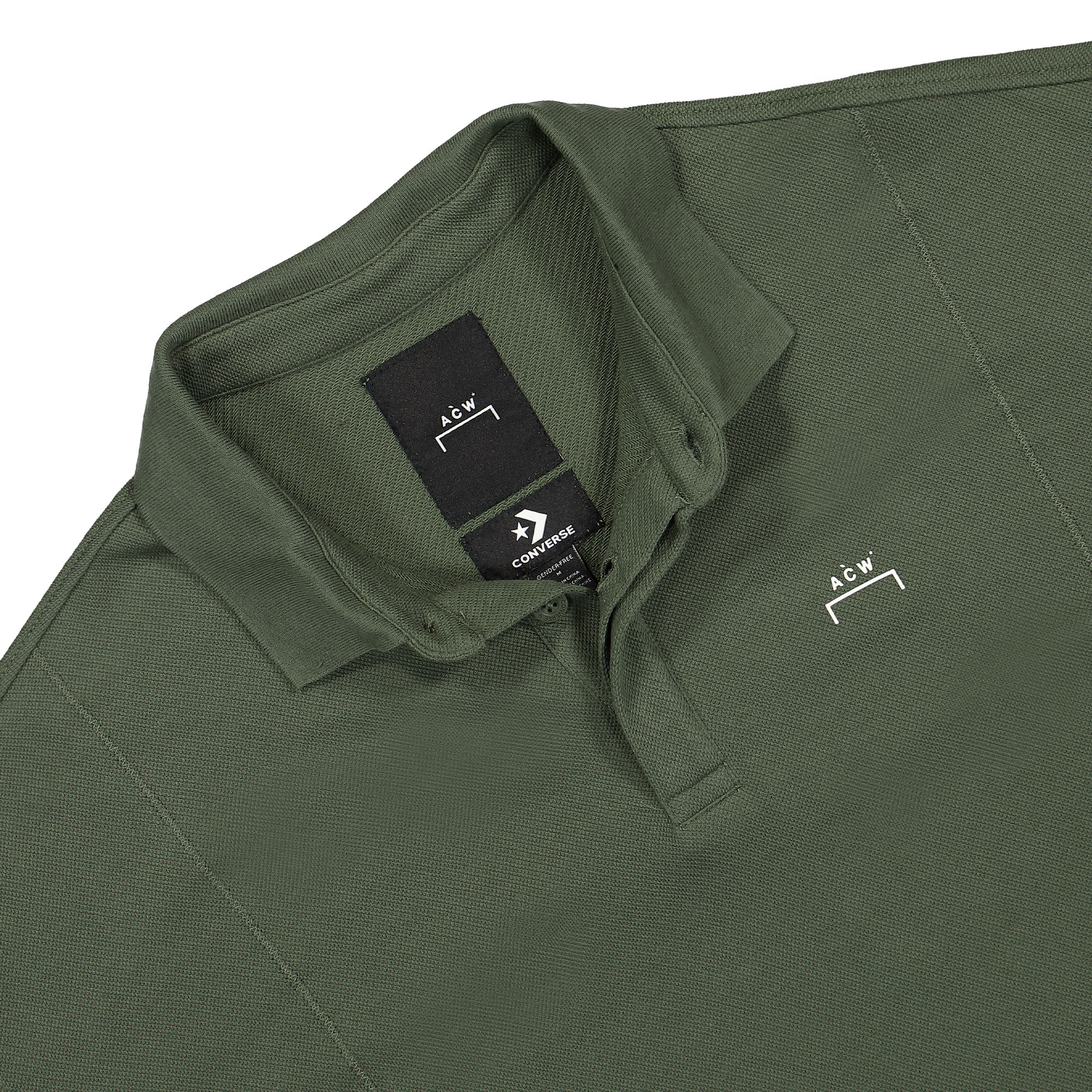 Converse A Cold Wall x Converse Long Sleeve Polo Dark Pine Green Longsleeves Close-up | Overkill