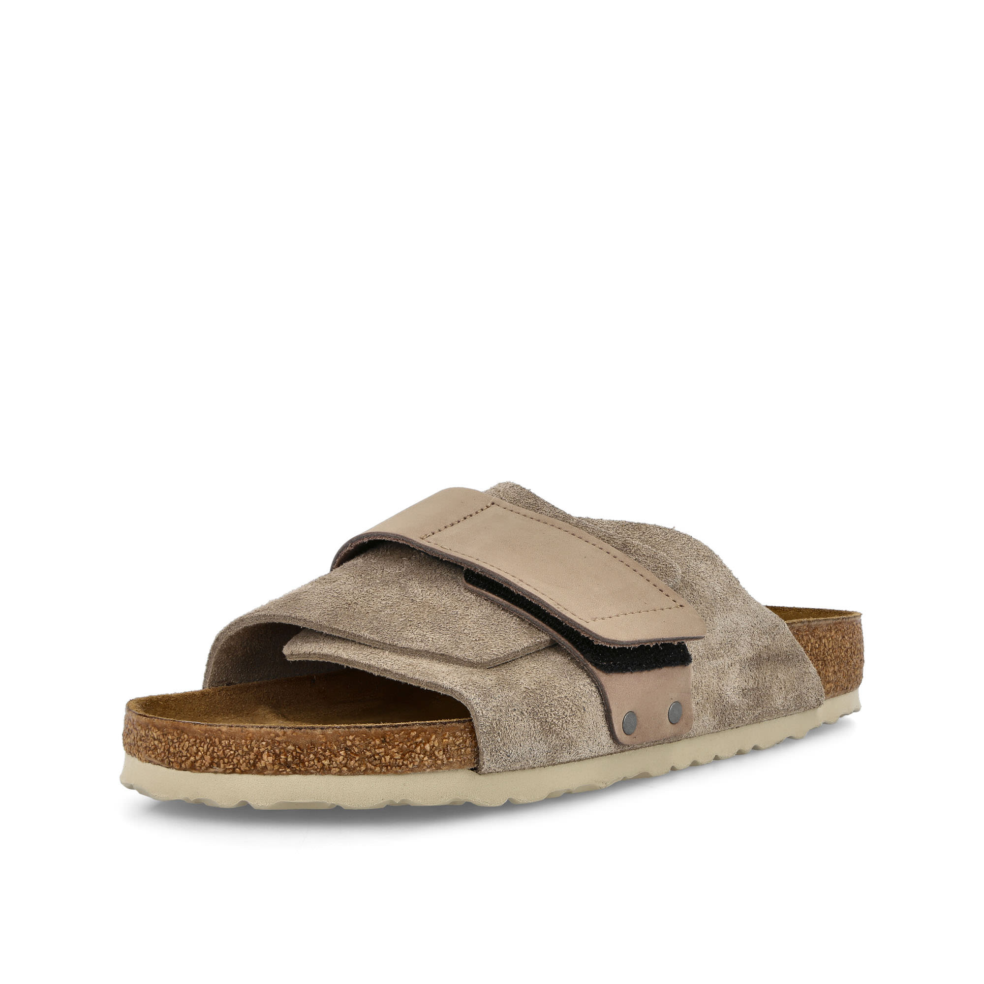 Birkenstock Kyoto Taupe Slides, Sandals & Slippers Close Up | Overkill