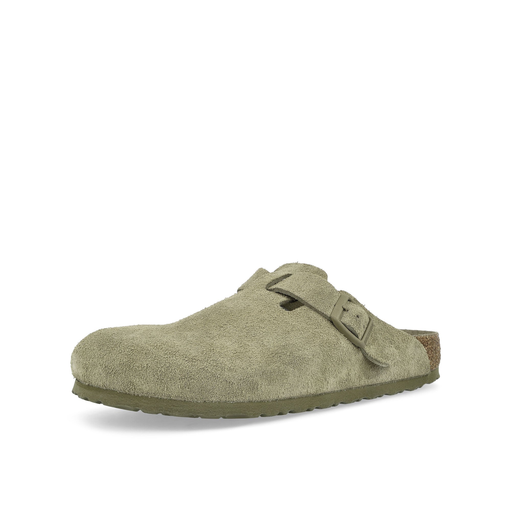Birkenstock Boston BS Faded Khaki Slides, Sandals & Slippers Close Up | Overkill