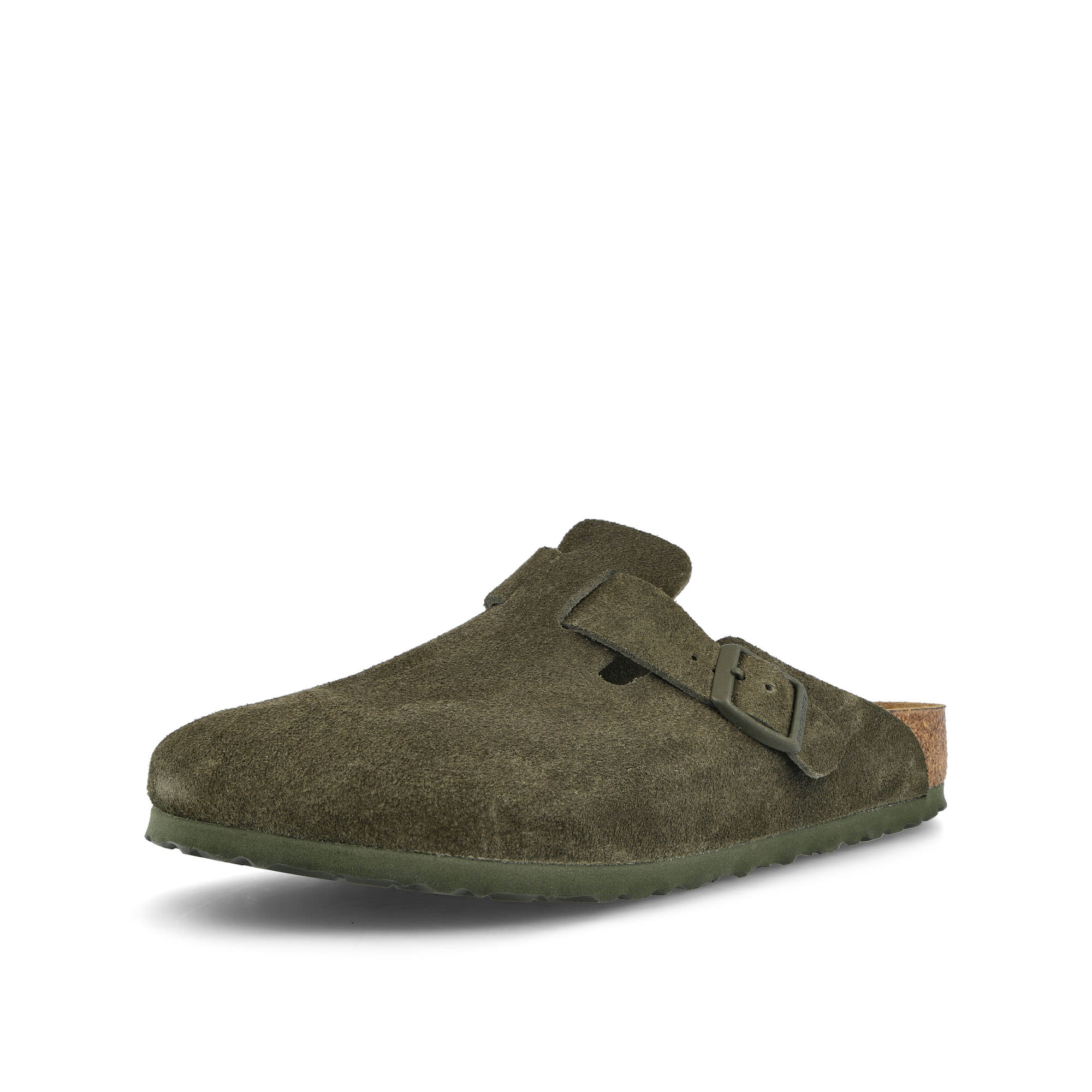 Birkenstock Boston BS Modern Suede Thyme Slides, Sandals & Slippers Close Up | Overkill