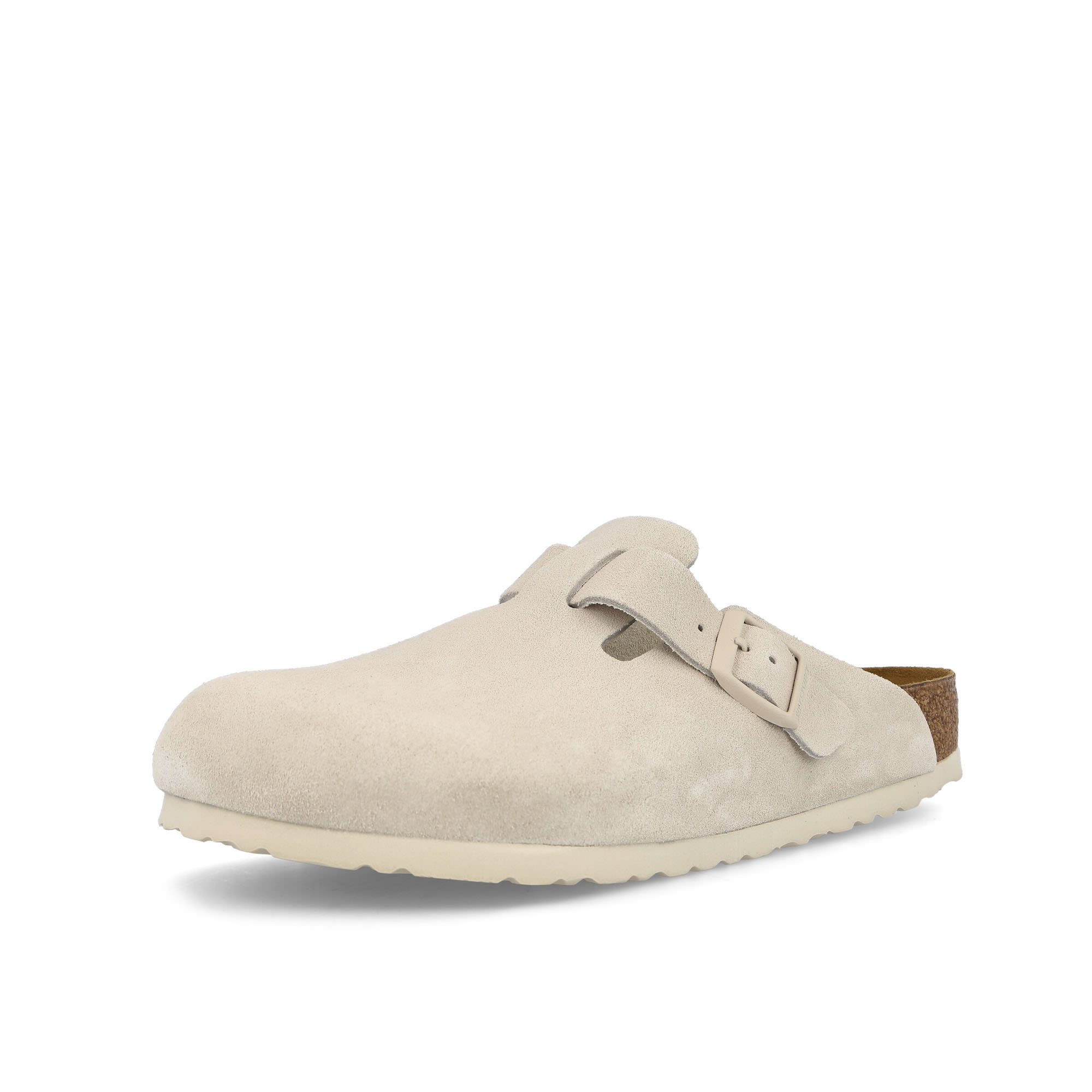 Birkenstock Boston BS Modern Suede Antique White Slides, Sandals & Slippers Close Up | Overkill