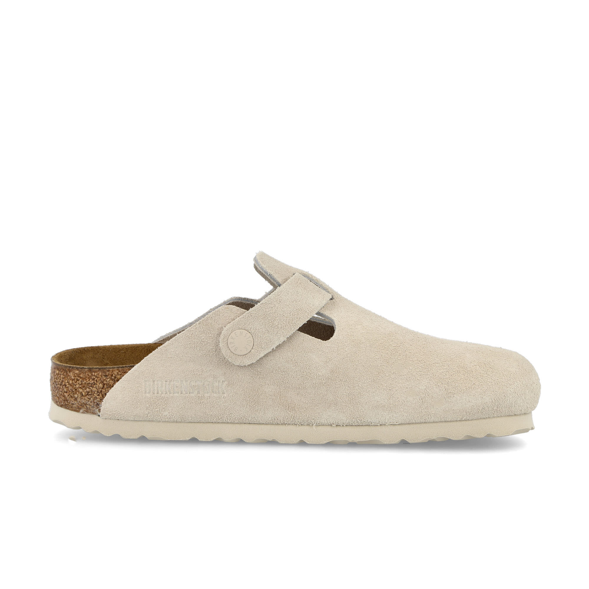 Birkenstock Boston BS Modern Suede Antique White Slides, Sandals & Slippers Silhouette | Overkill