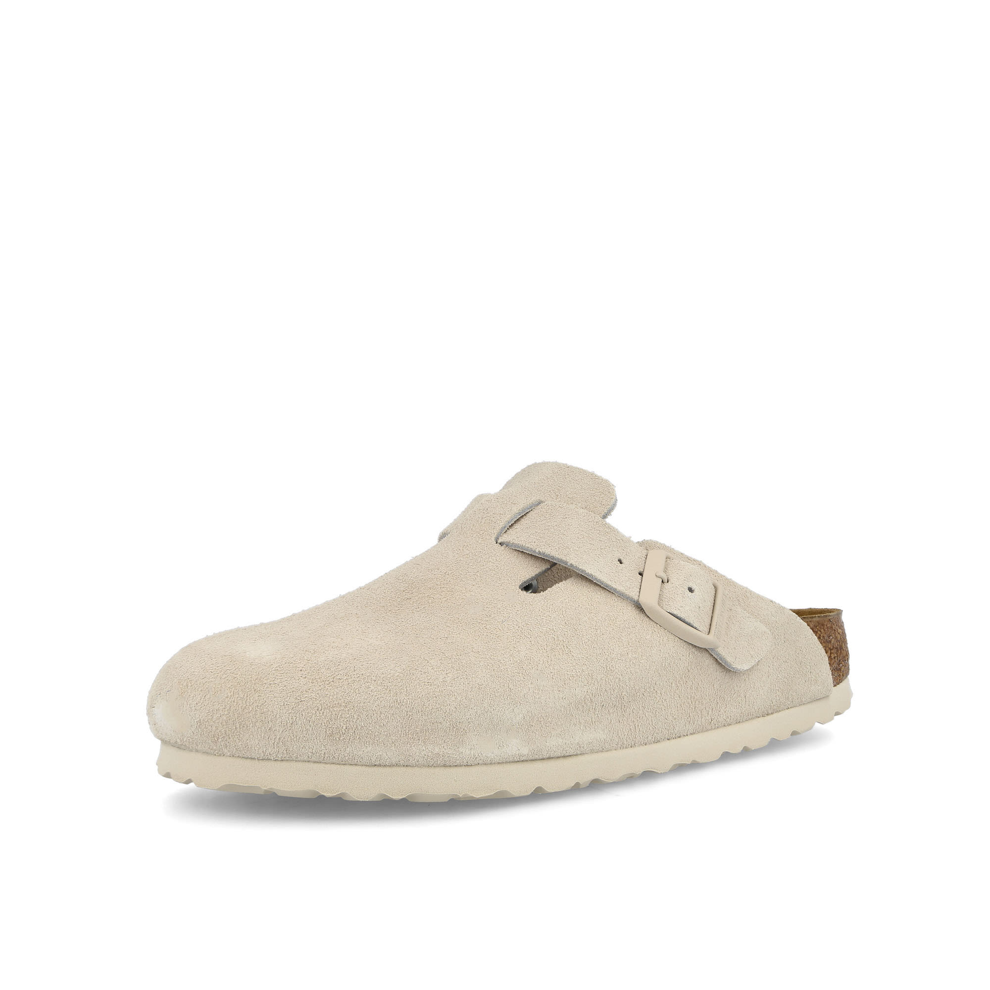 Birkenstock Boston BS Modern Suede Antique White Slides, Sandals & Slippers Close Up | Overkill