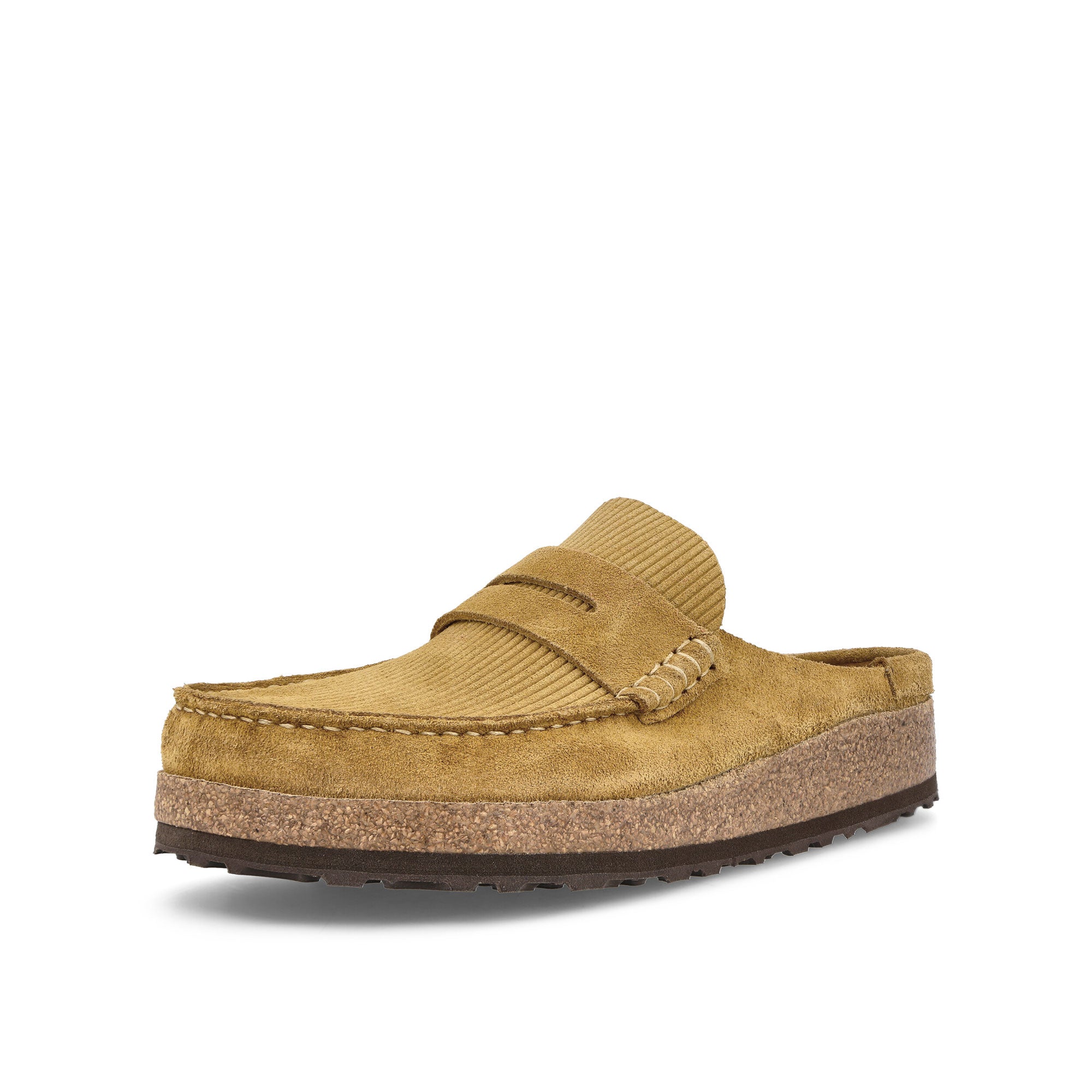 Birkenstock Naples Corduroy Cork Brown Slides, Sandals & Slippers Close Up | Overkill
