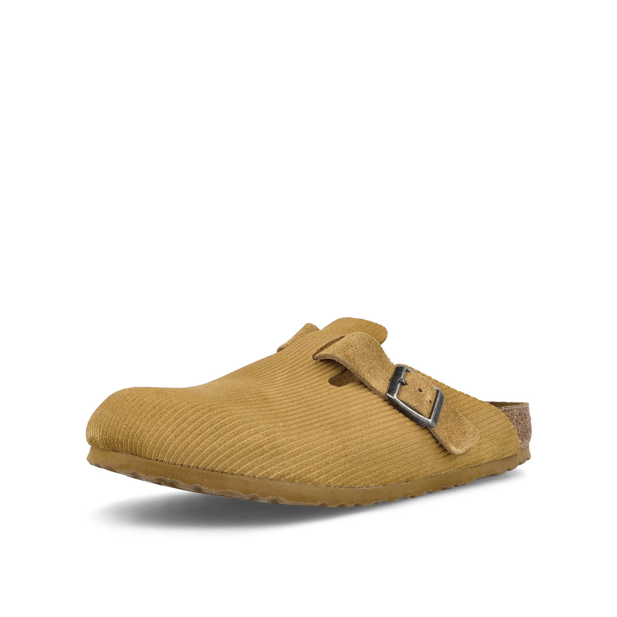 Birkenstock Boston BS Corduroy Cork Brown Slides, Sandals & Slippers Close Up | Overkill