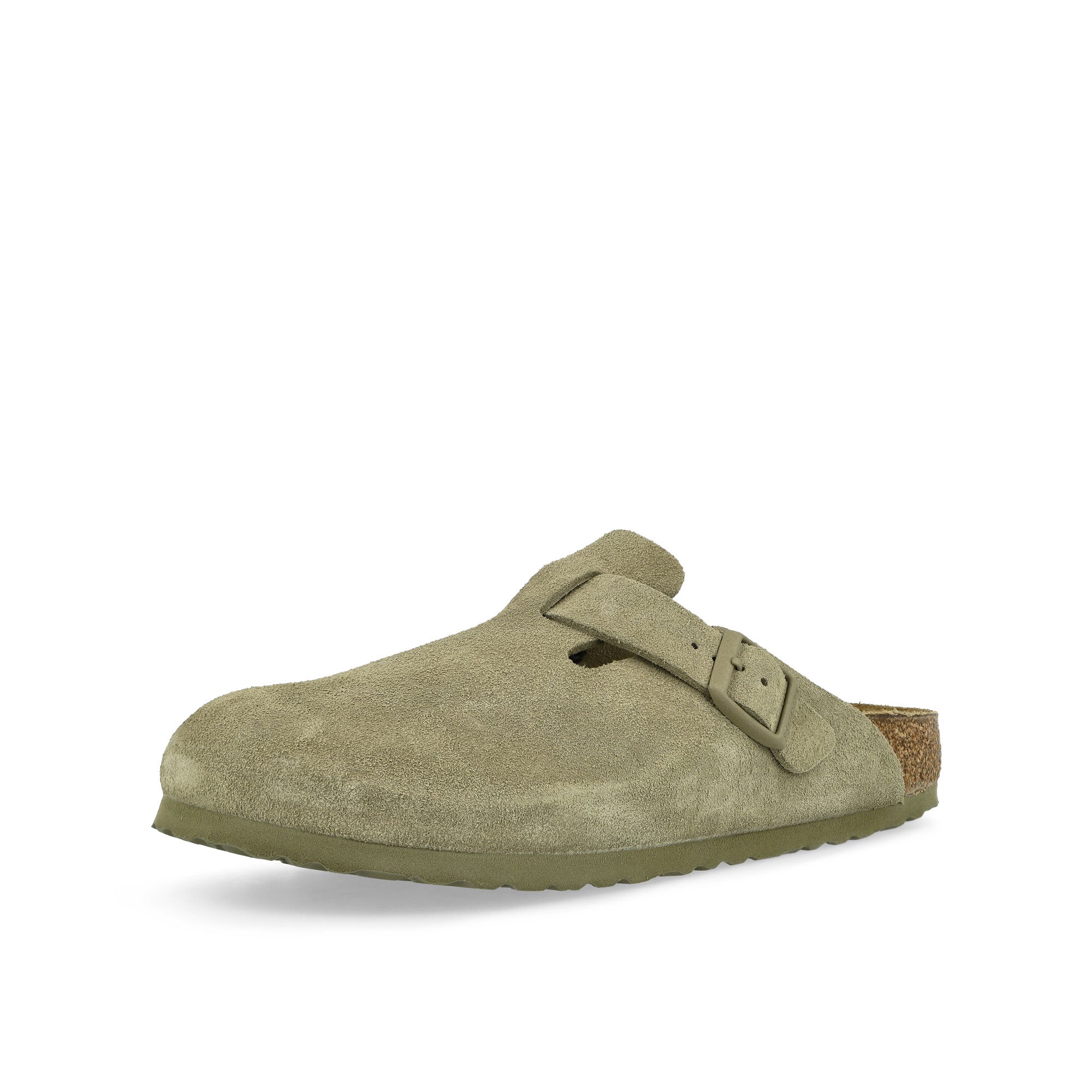 Birkenstock Boston BS Faded Khaki Slides, Sandals & Slippers Close Up | Overkill