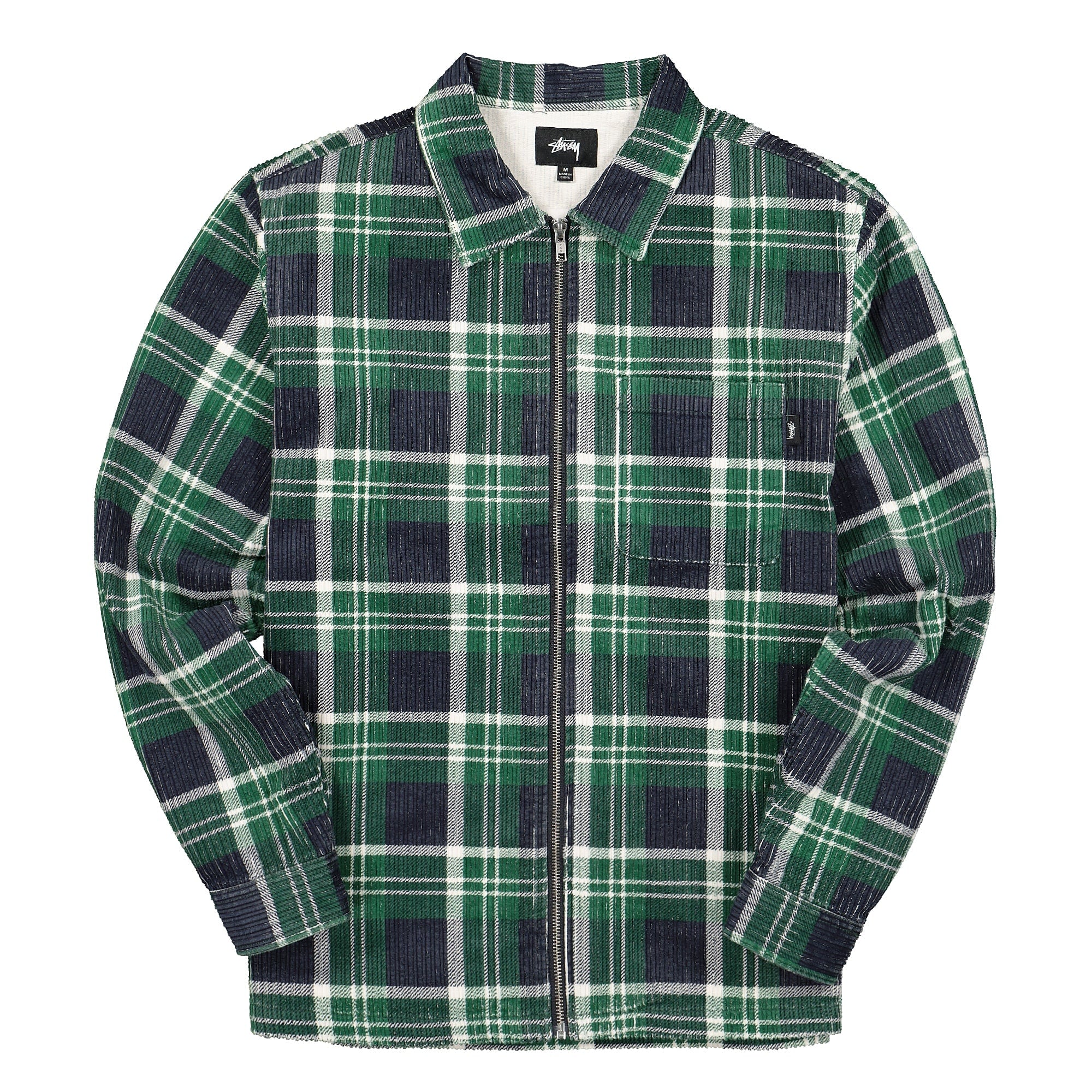 Stussy Big Wale Cord Zip Up Longsleeve Shirt Green Plaid Longsleeves 1110068 / 0482 | Overkill