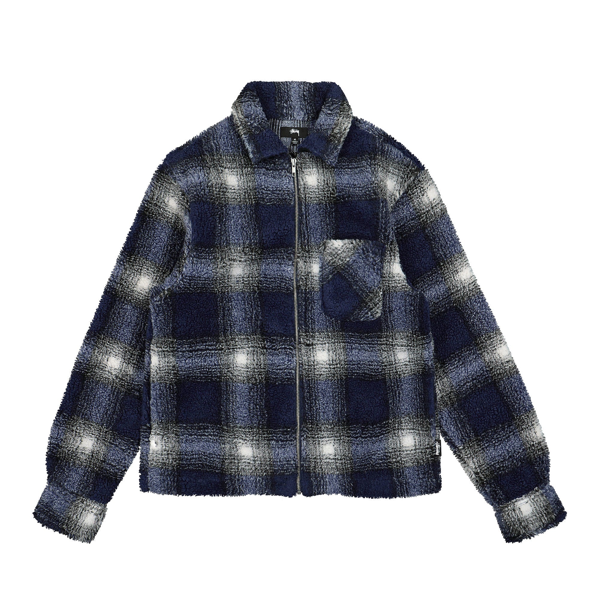 Stussy Shadow Plaid Sherpa Zip Shirt Blue Jackets 1110224 | Overkill