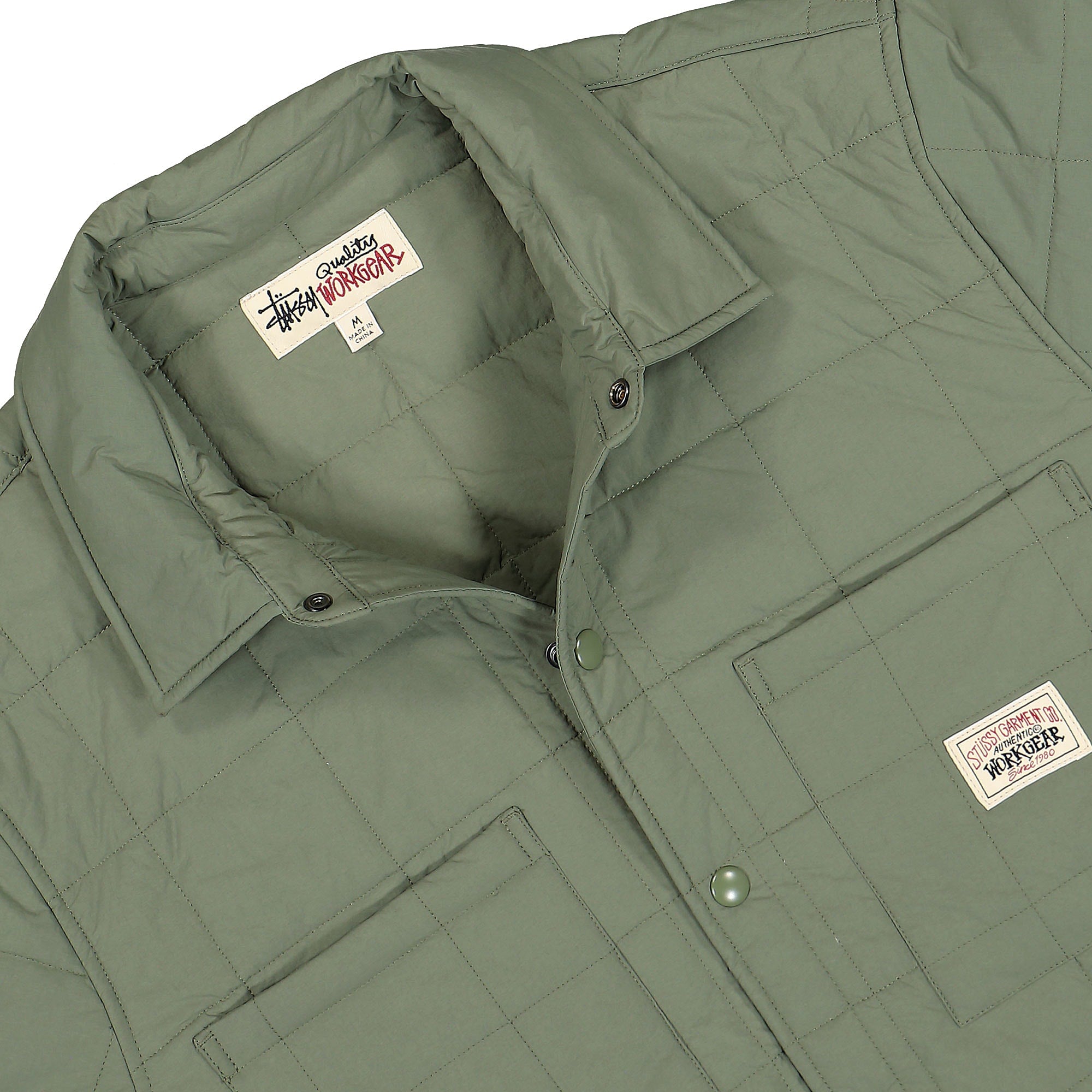 Stussy Quilted Fatigue Shirt Green Shirts Close-up | Overkill