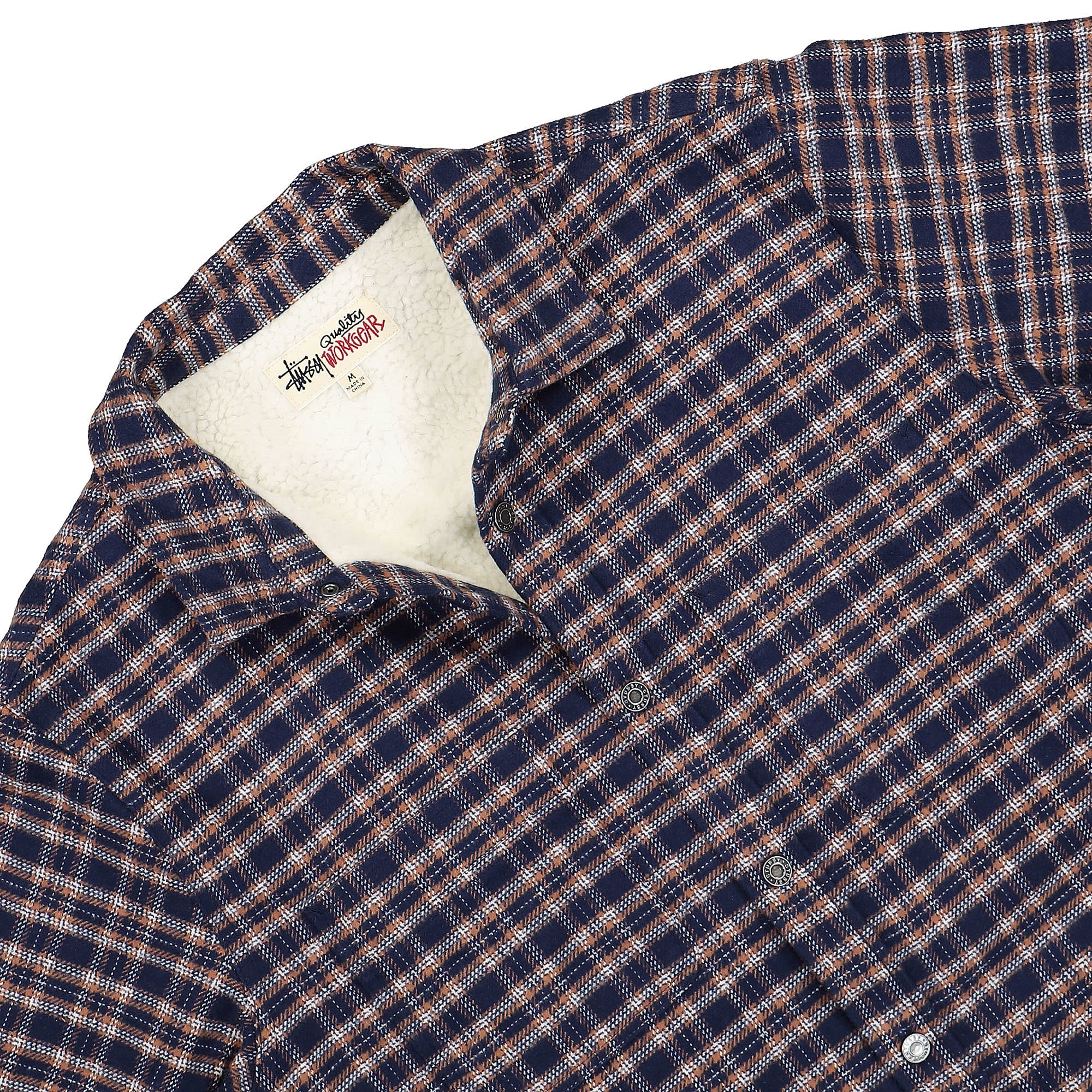 Stussy Sherpa Lined Plaid Shirt Navy Shirts Close-up | Overkill