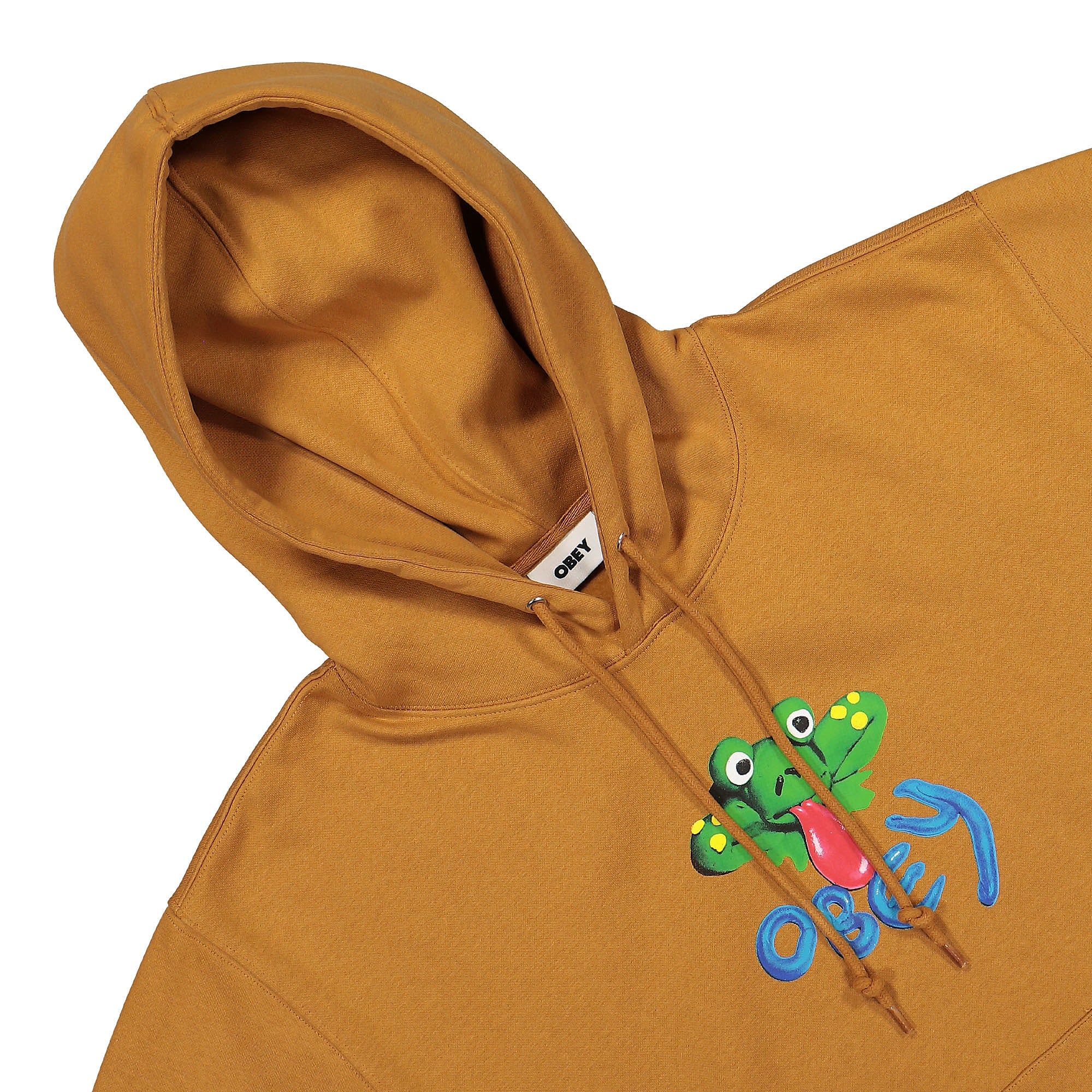Obey Clay Frog Hood Brown Sugar Hoodies Close-up | Overkill