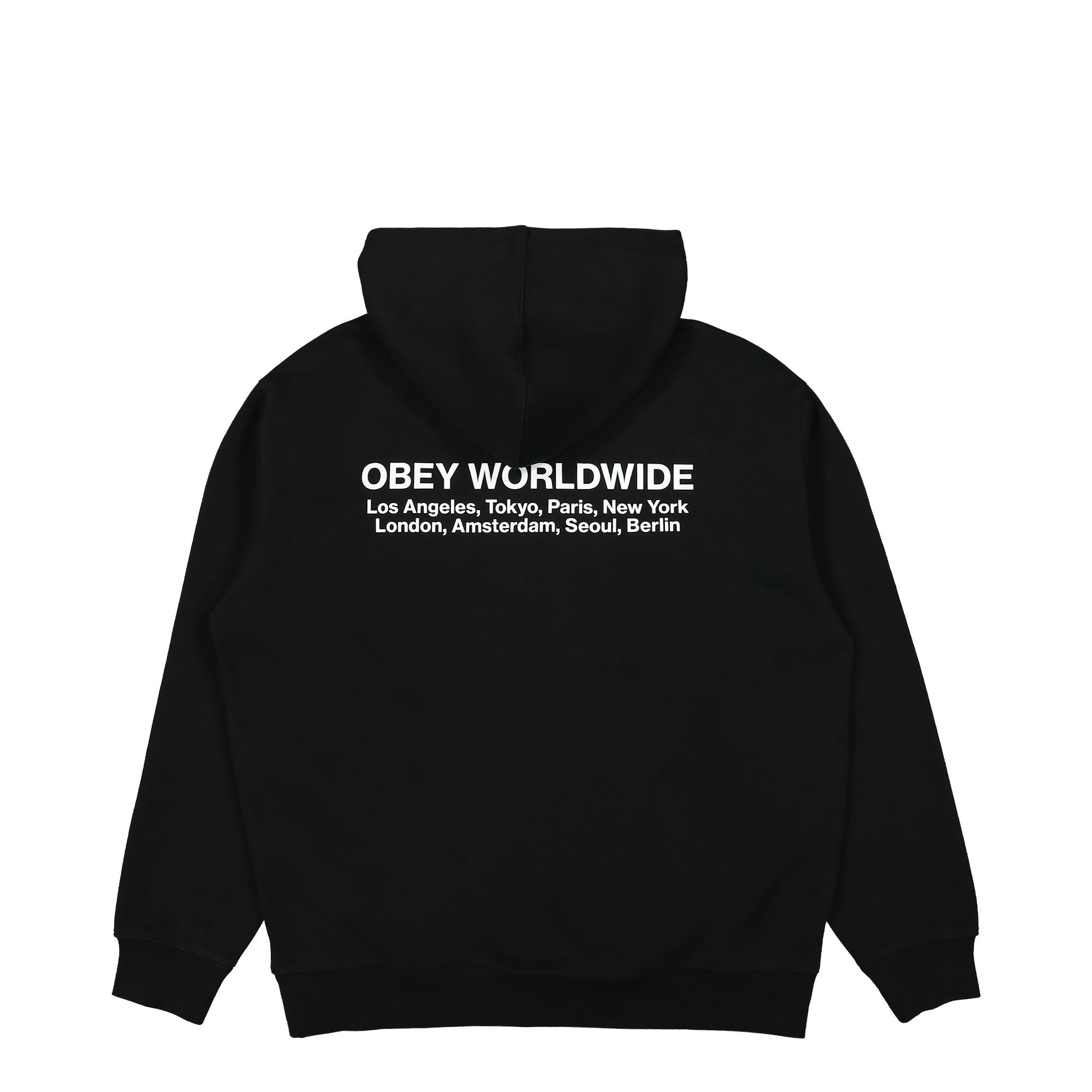 Obey Worldwide Cities Hoodie Black Hoodies Close-up | Overkill