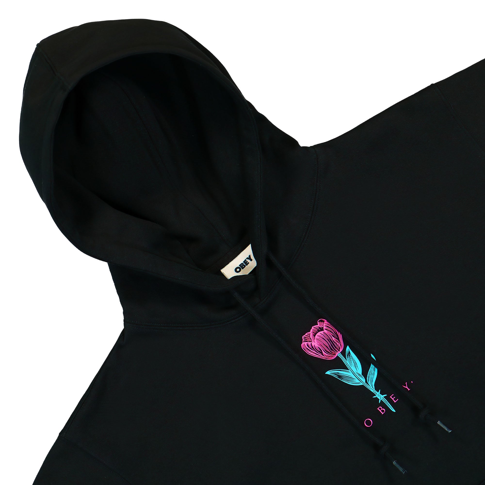 Obey Barbwire Flower Hood Black Hoodies Material | Overkill