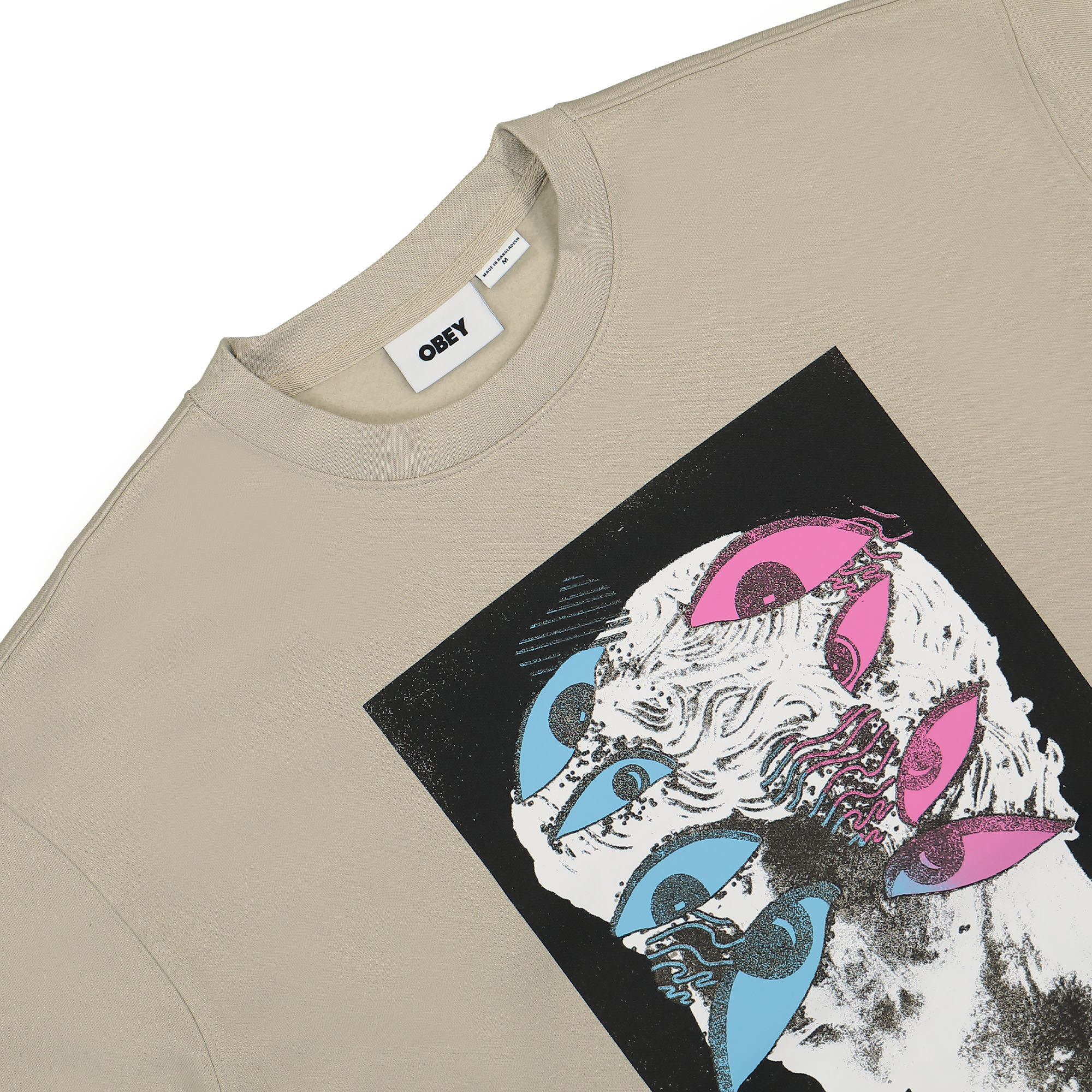 Obey Eyes Mask Crew Silver Grey Sweatshirts Close-up | Overkill