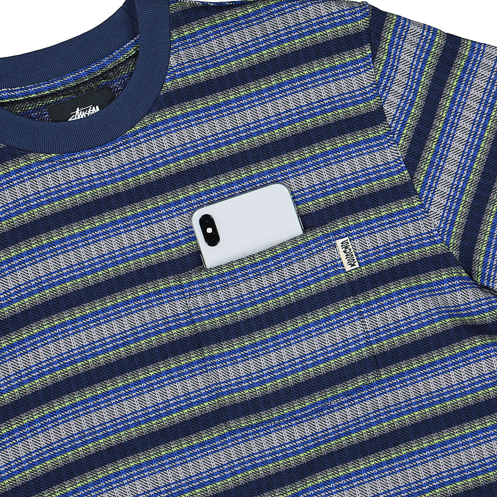Stussy Ombre Stripe Crew Navy Sweatshirts Close-up | Overkill