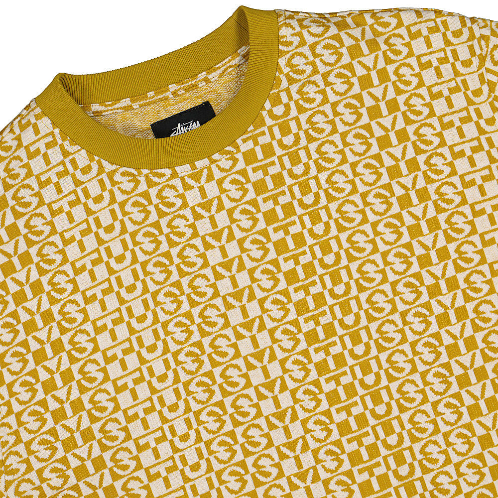Stussy Check Crew Mustard Sweatshirts Close-up | Overkill