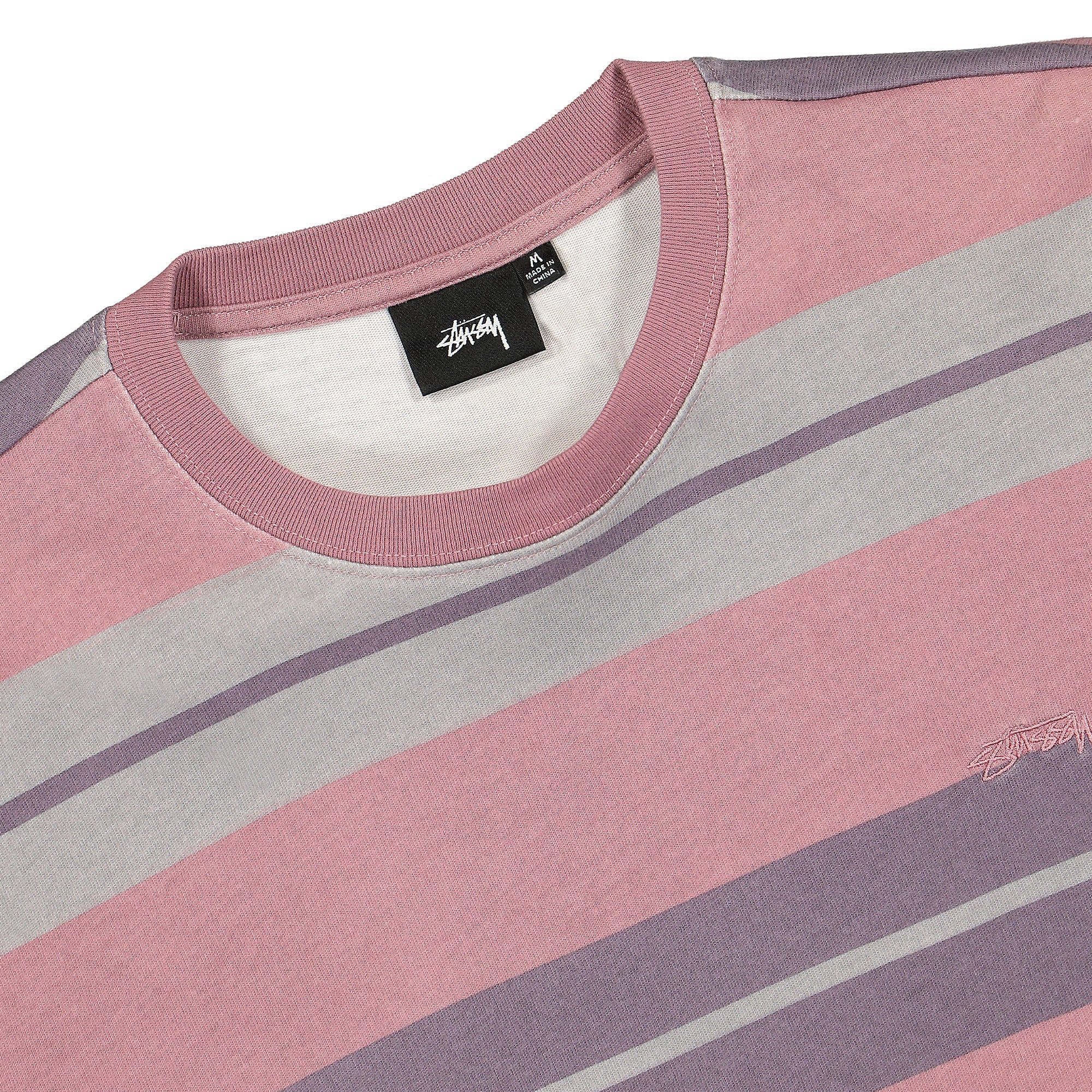 Stussy Faded Striped Crew Berry Sweatshirts Close-up | Overkill