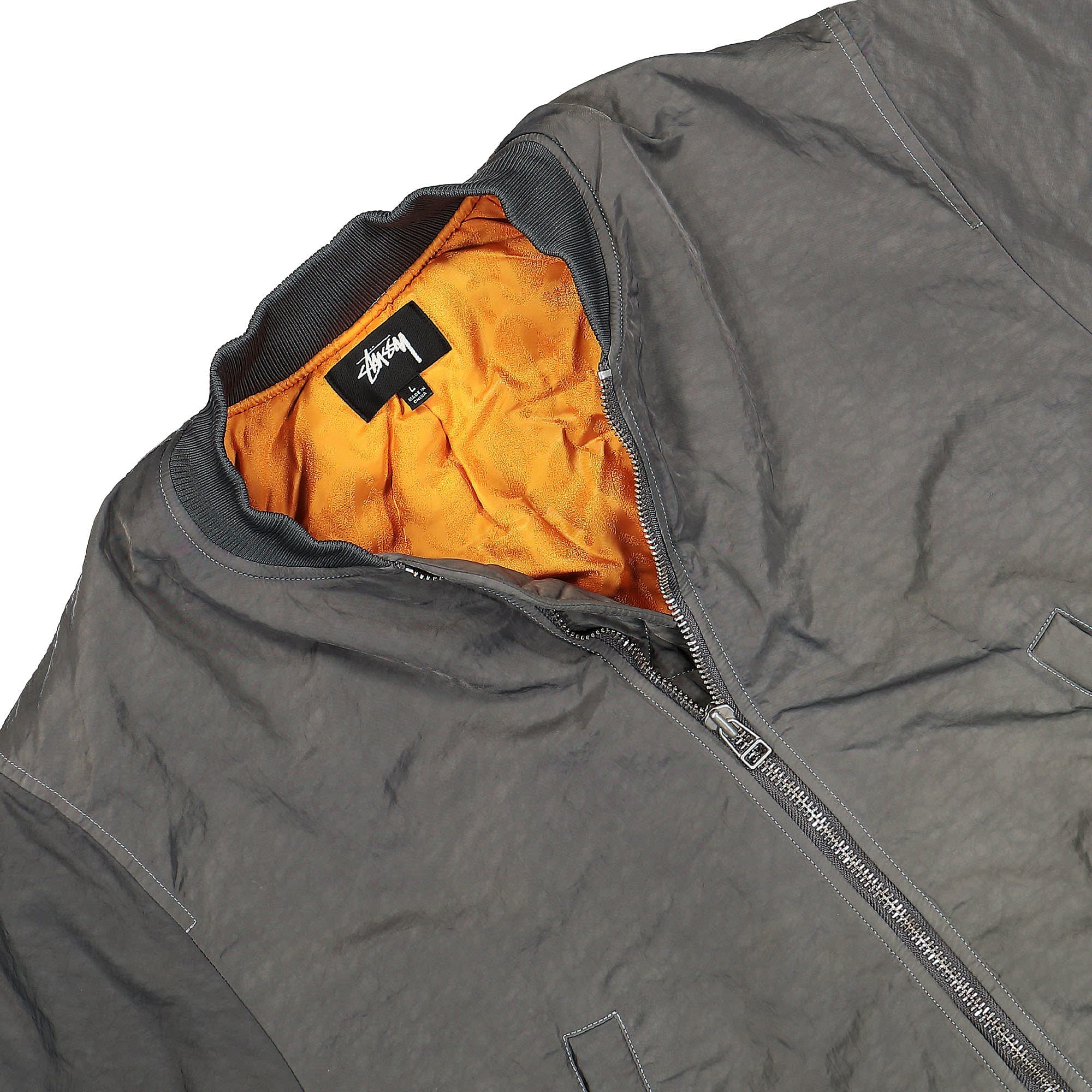 Stussy Dyed Nylon Bomber Charcoal Bomber & Varsity Jackets Close-up | Overkill