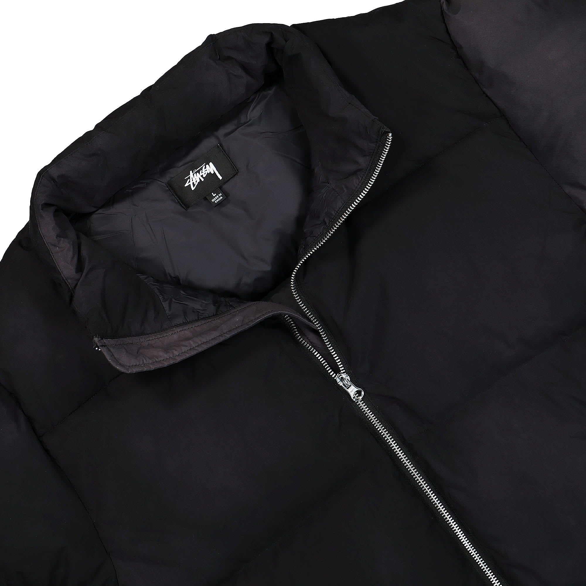 Stussy Recycled Nylon Down Puffer Vintage Black Puffer Jackets Close-up | Overkill