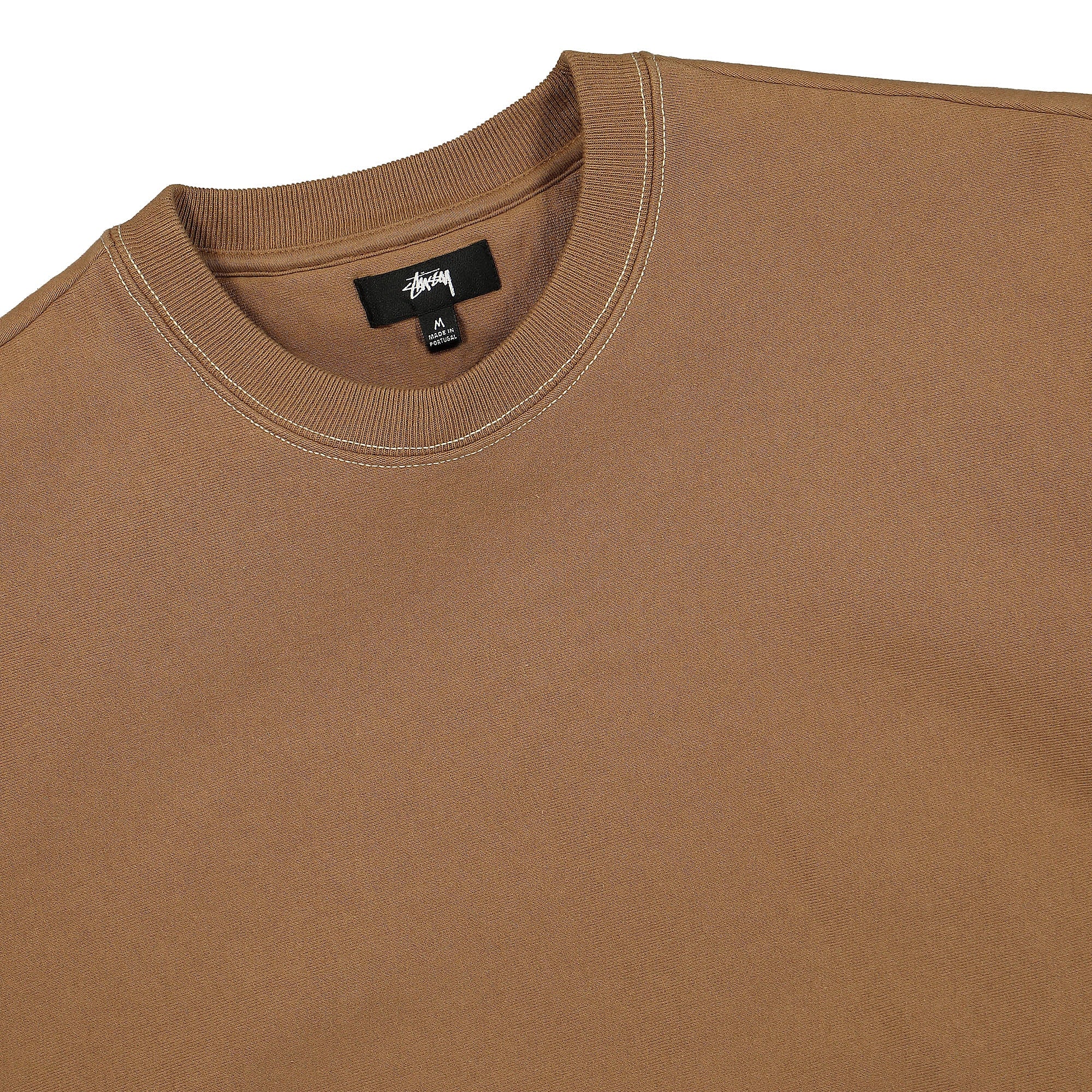 Stussy Contrast Stitch Label Crew Brown Sweatshirts Close-up | Overkill