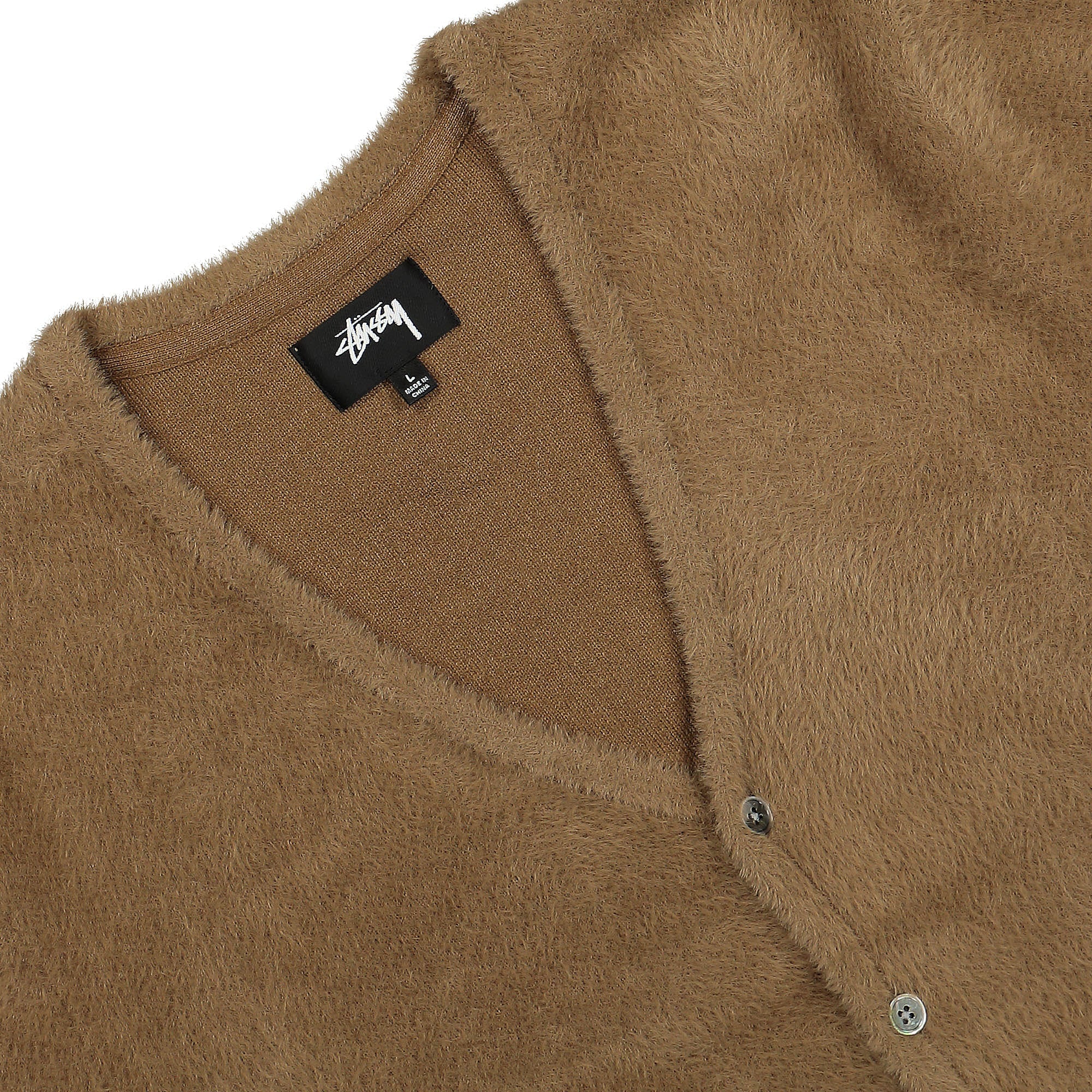 Stussy Shaggy Cardigan Taupe Cardigans Close-up | Overkill