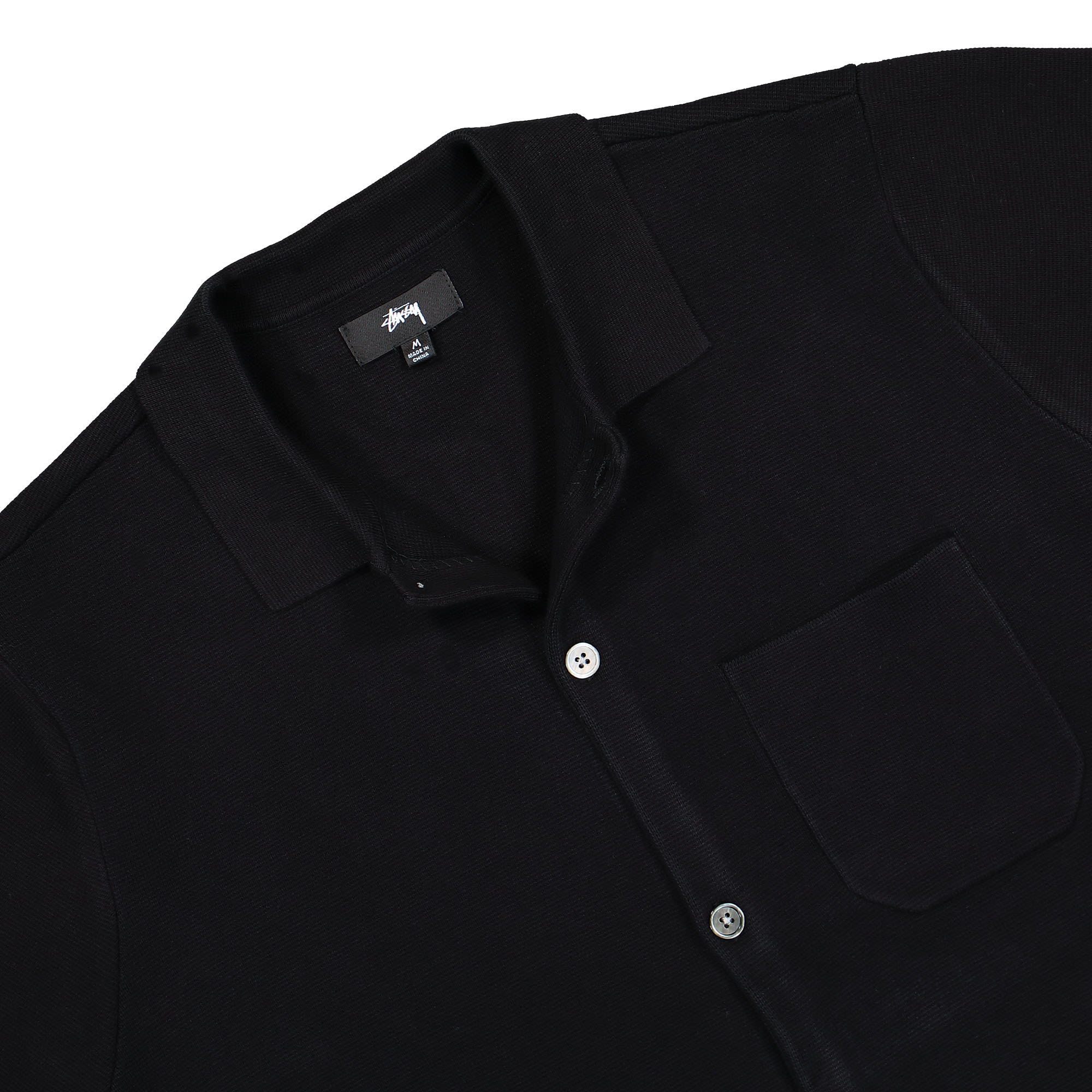 Stussy Perforated Swirl Knit Shirt Black Shirts Close-up | Overkill