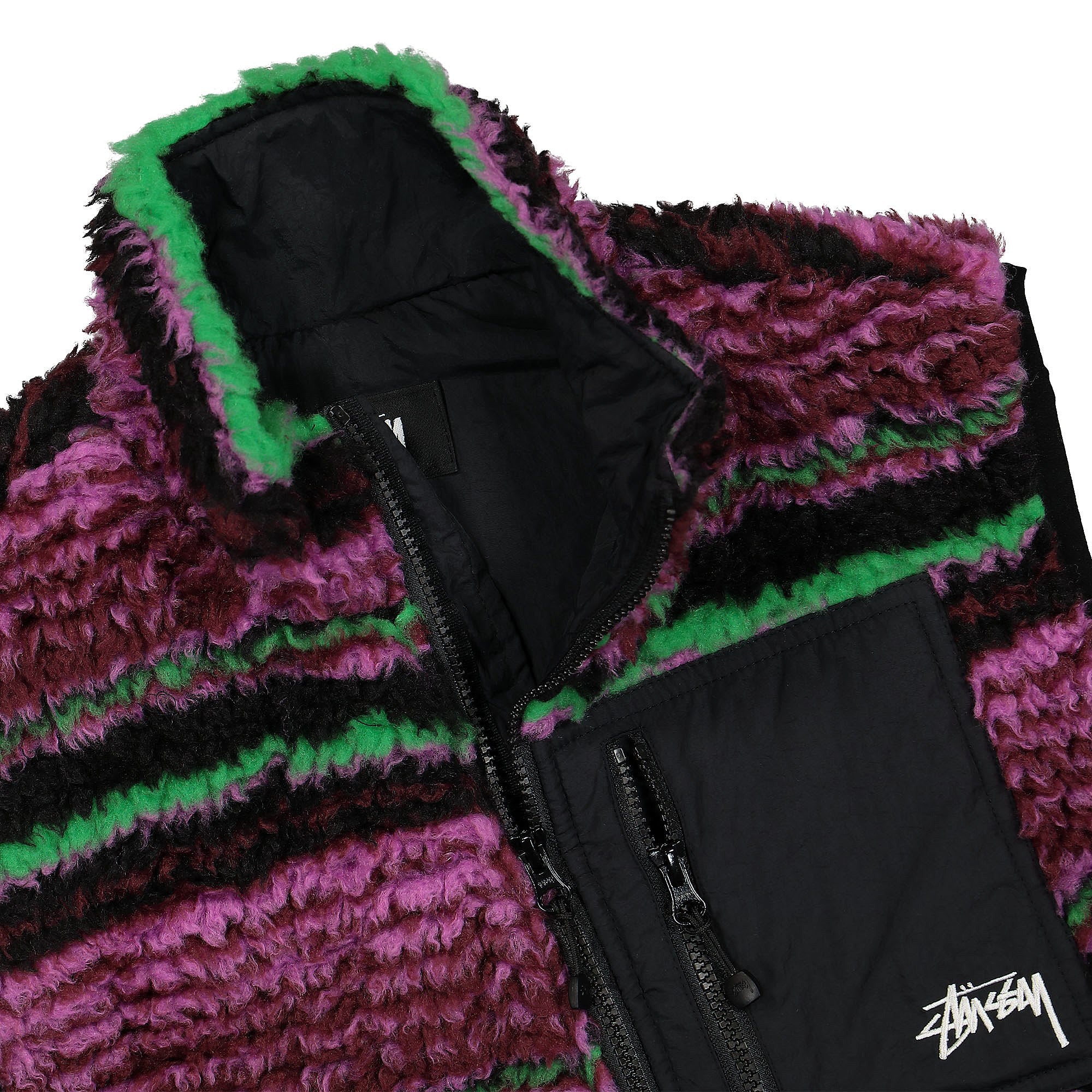 Stussy Striped Sherpa Vest Grape Vests Close-up | Overkill