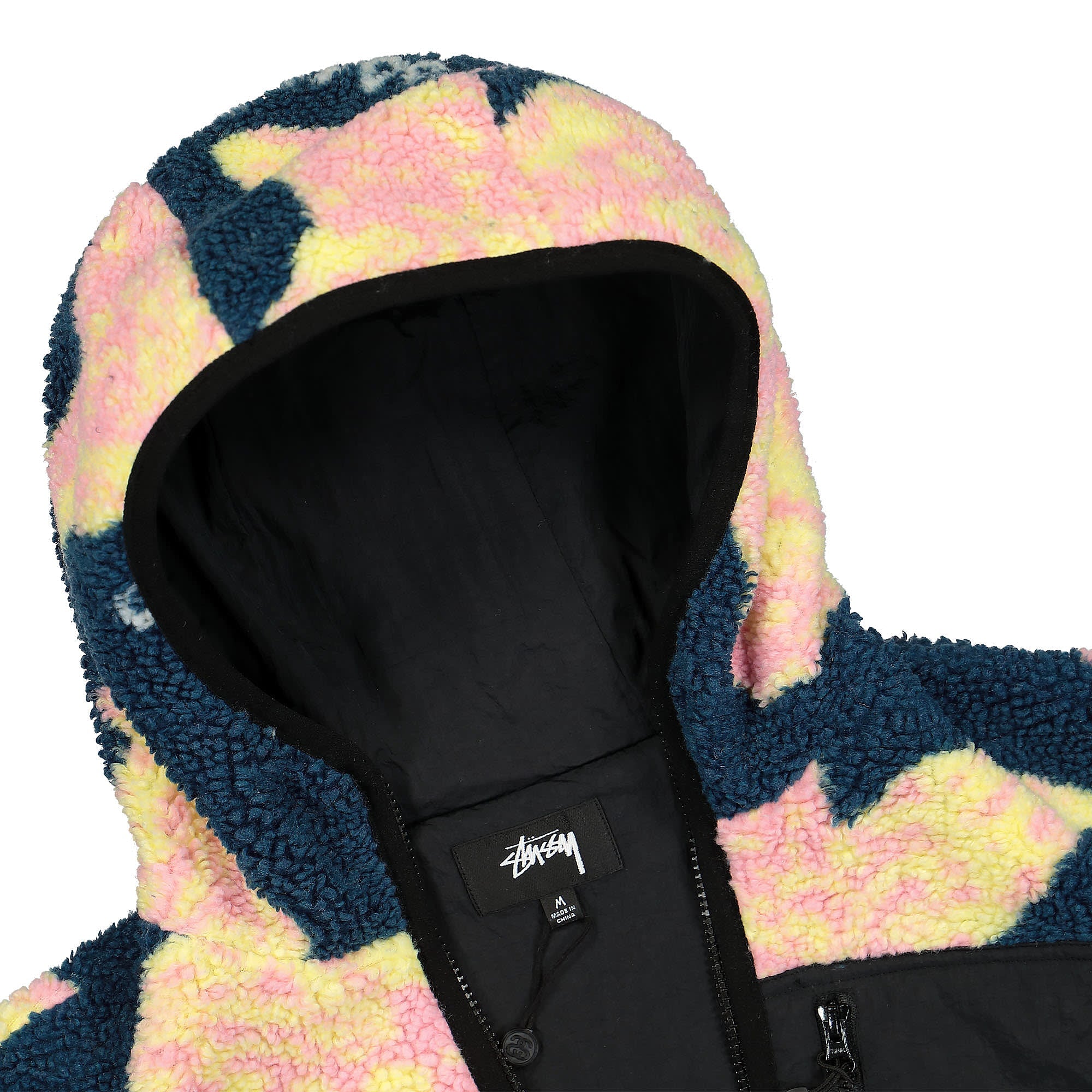 Stussy Floral Sherpa Hood Jacket Dark Teal Jackets Close-up | Overkill