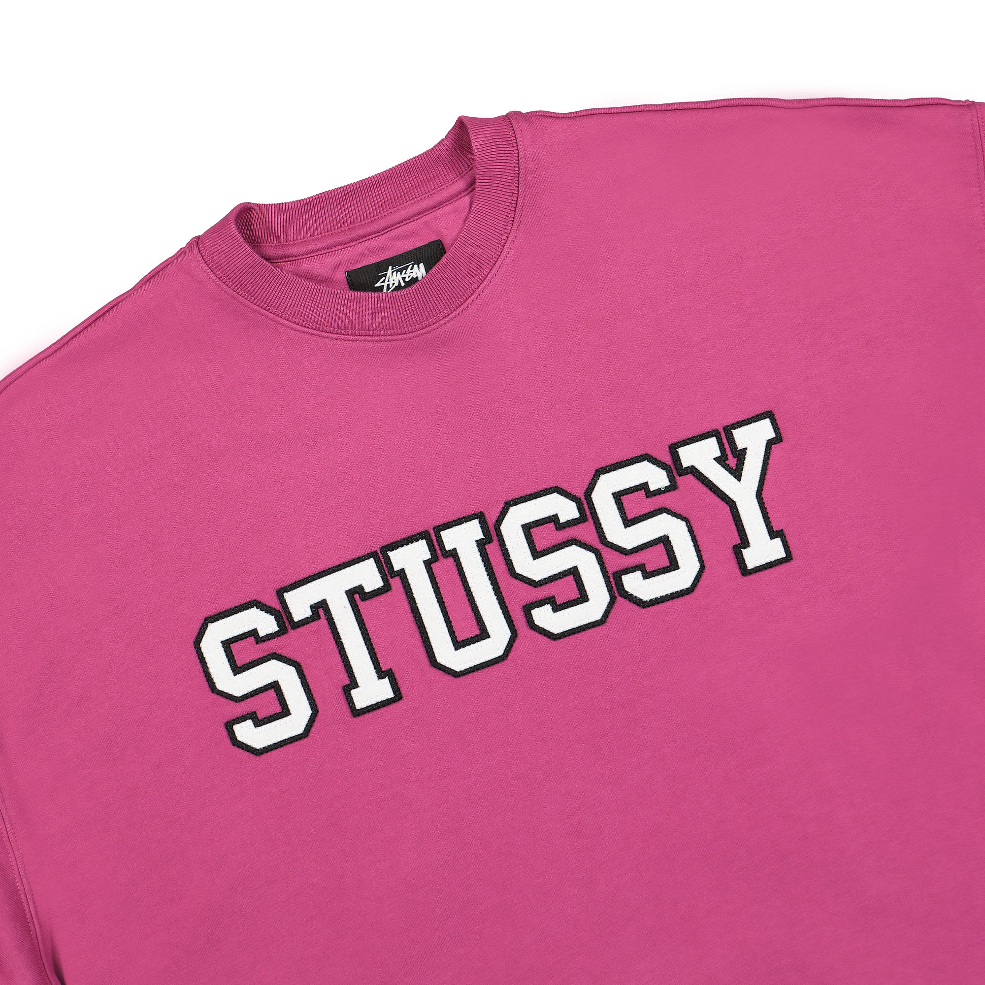 Stussy Relaxed Oversized Crew Magenta Sweatshirts Close-up | Overkill