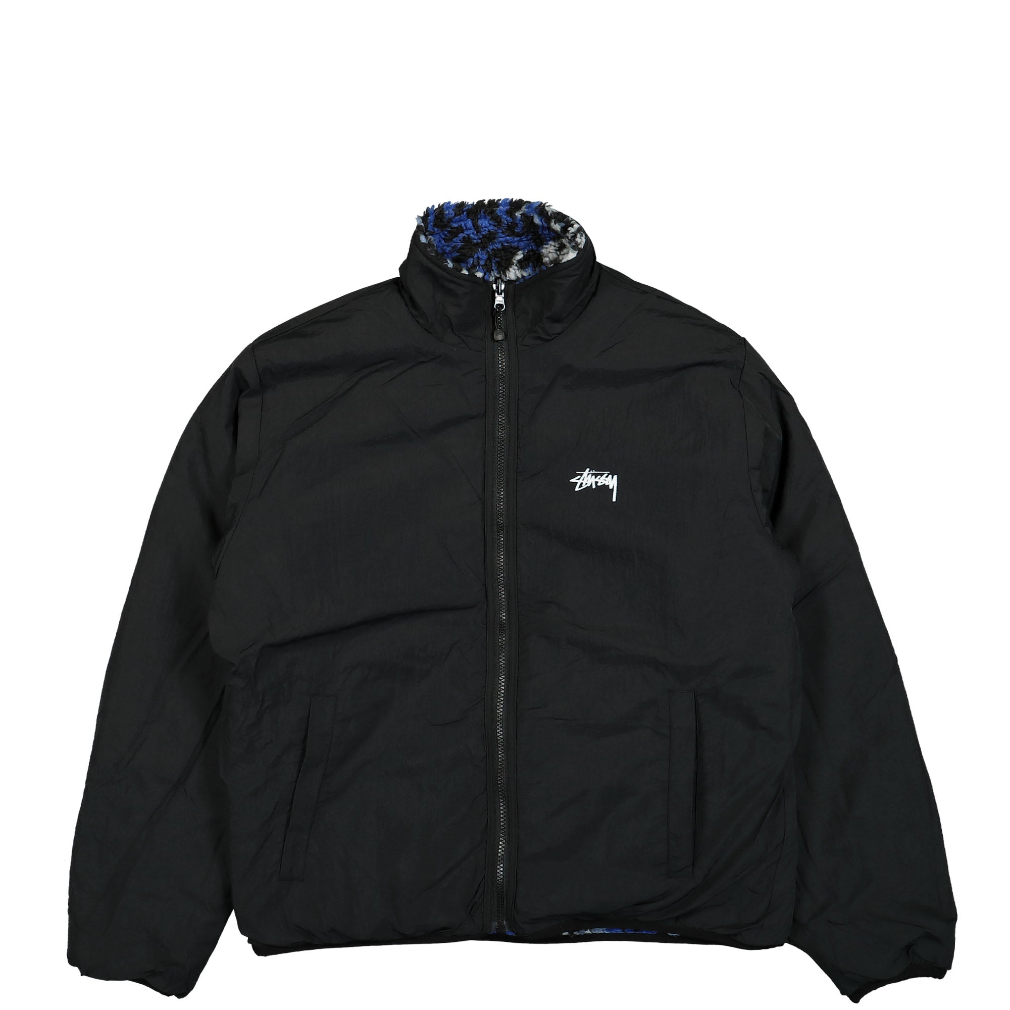 Stussy Sherpa Reversible Jacket Blue Leopard Jackets Close-up | Overkill