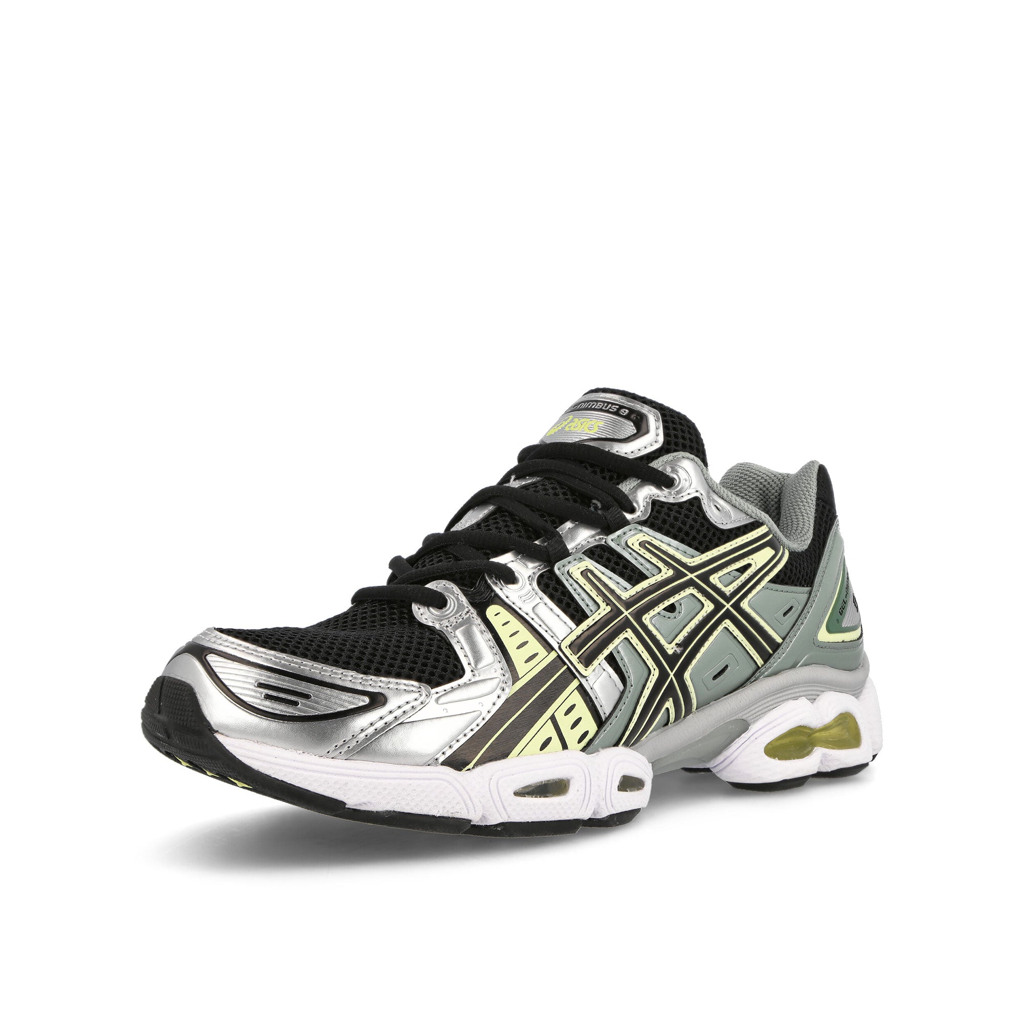 Asics Gel-Nimbus 9 Black-Pure Silver Sneakers Close Up | Overkill