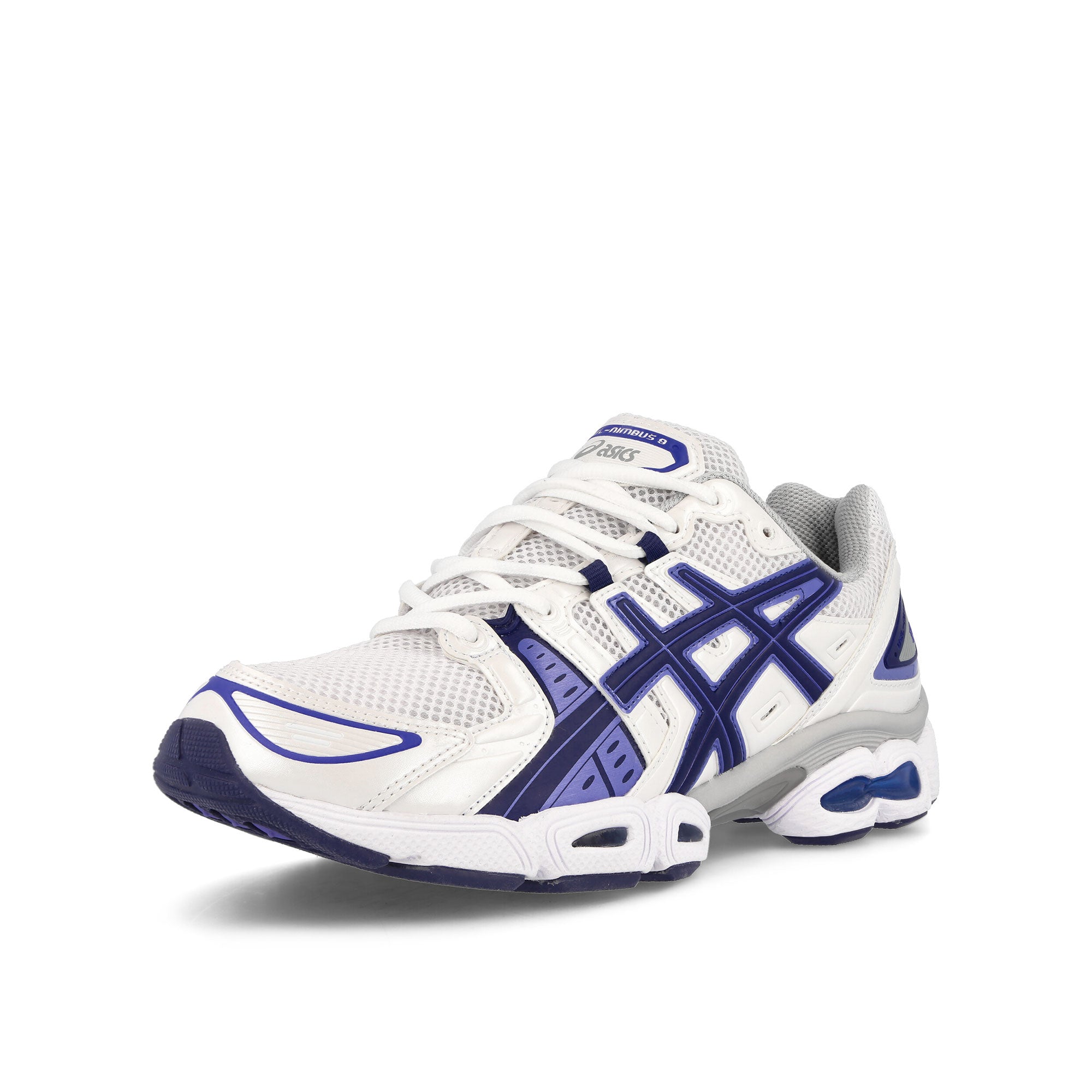 Asics Gel-Nimbus 9 White-Indigo Blue Sneakers Close Up | Overkill