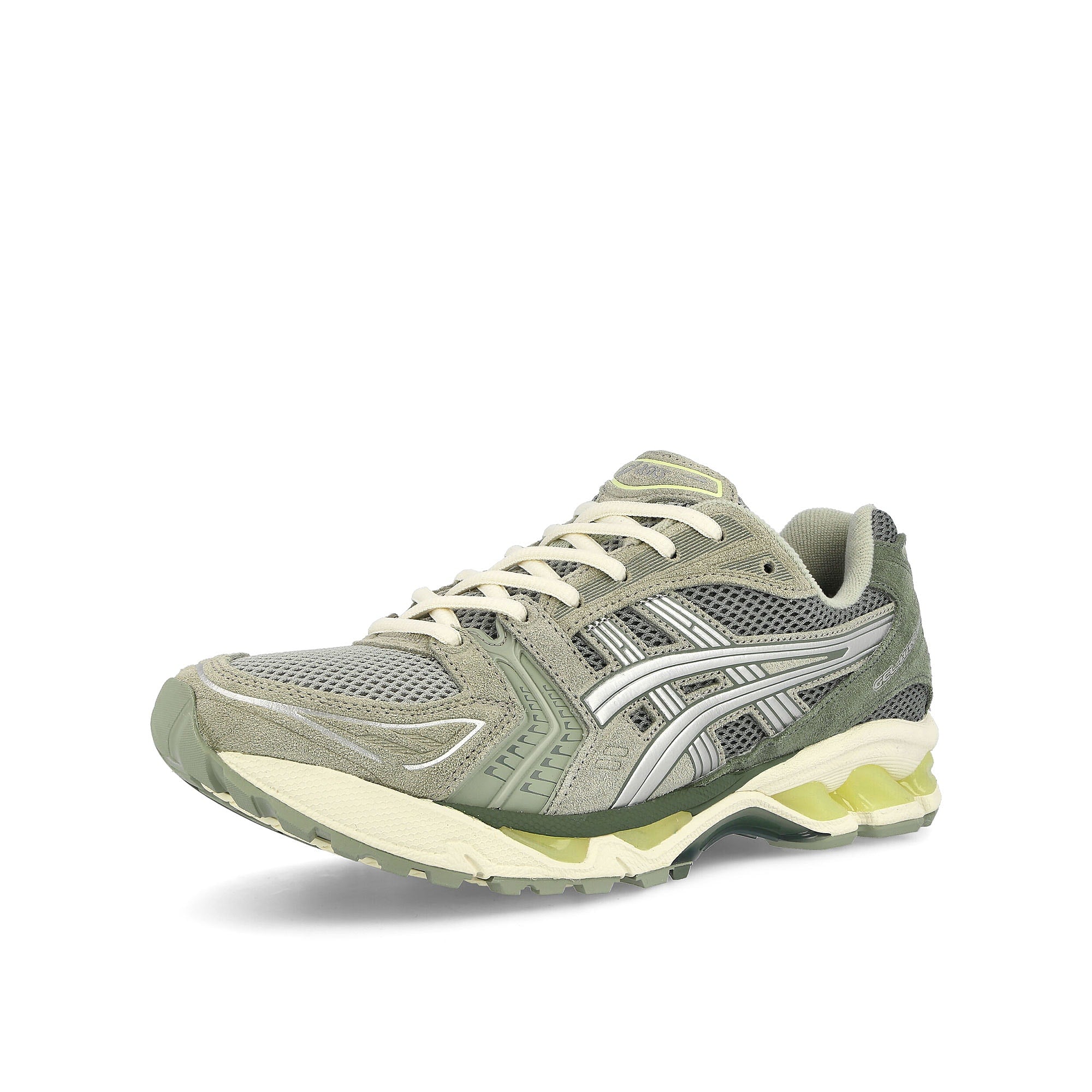 Asics Gel-Kayano 14 Olive Grey-Pure Silver Low Top Sneakers Close Up | Overkill