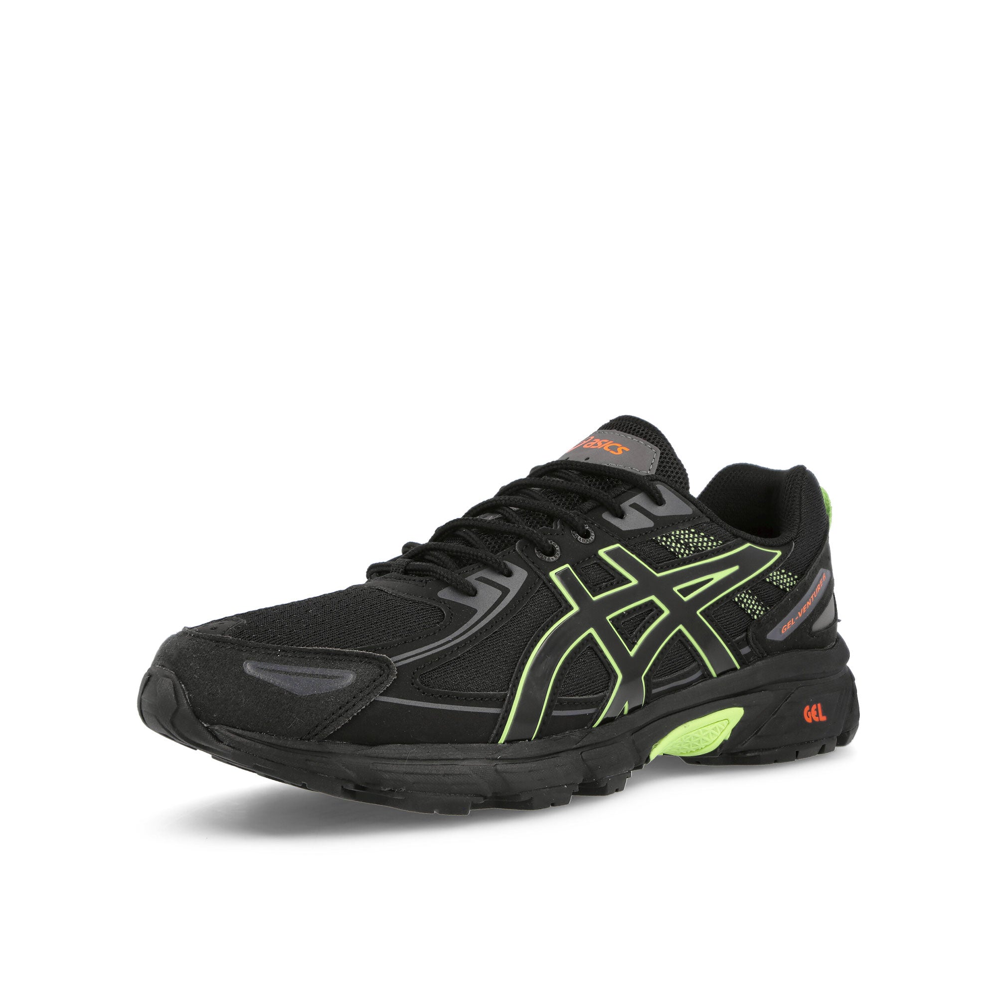 Asics Gel-Venture 6 Black-Lime Green Low Top Sneakers Close Up | Overkill