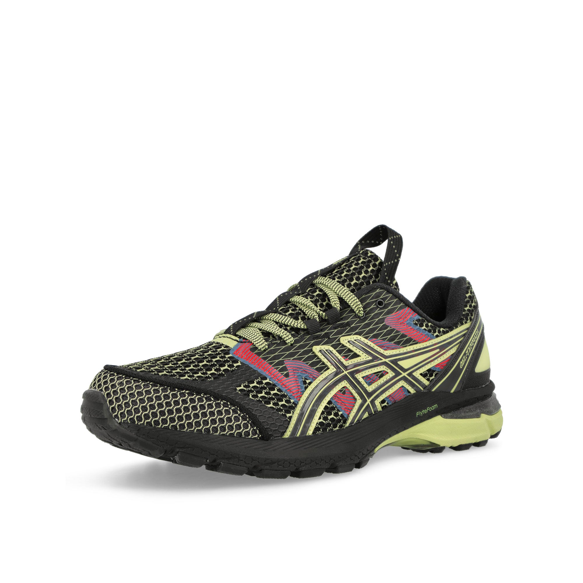 Asics US4-S Gel-Terrain Black / Neon Lime Low Top Sneakers Close Up | Overkill