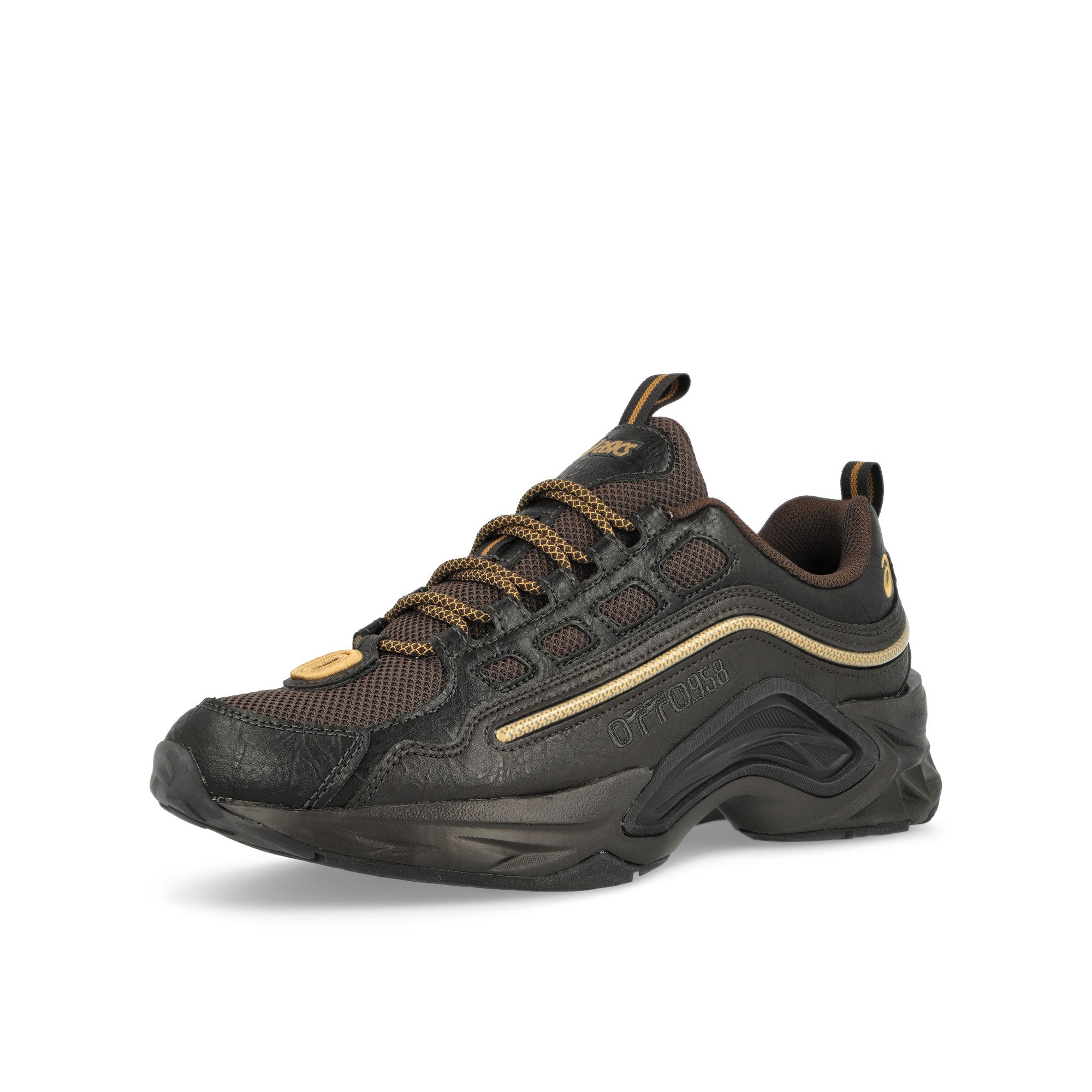 Asics Protoblast-CMLVIII Dark Brown / Pure Gold Low Top Sneakers Close Up | Overkill