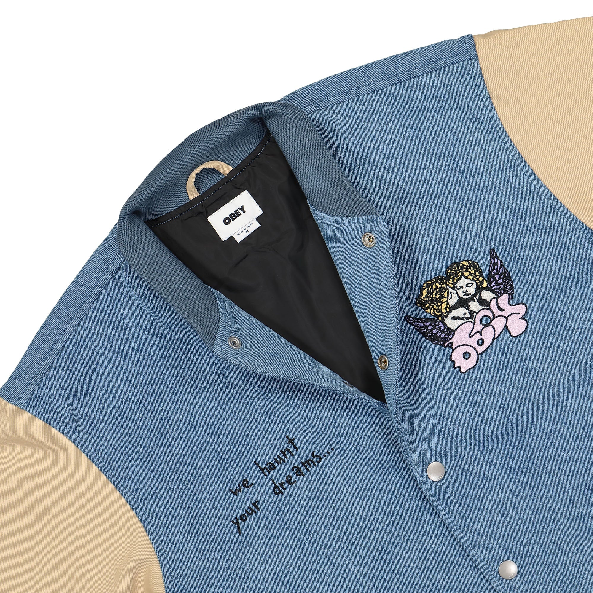 Obey Care Denim Varsity Jacket Light Indigo Multi Bomber & Varsity Jackets Material | Overkill
