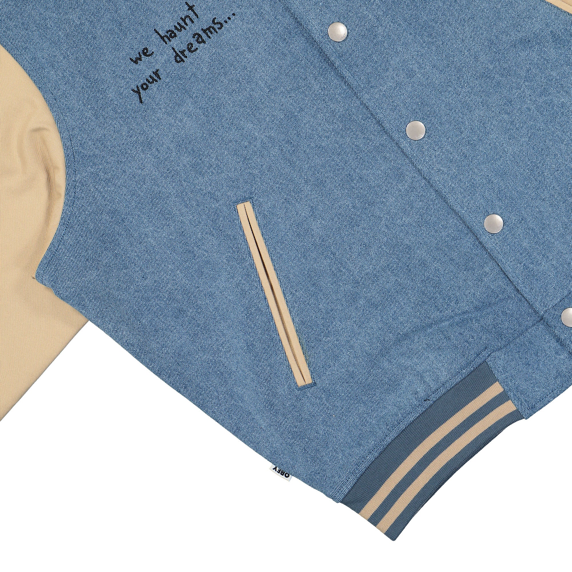 Obey Care Denim Varsity Jacket Light Indigo Multi Bomber & Varsity Jackets Detail view 1 | Overkill
