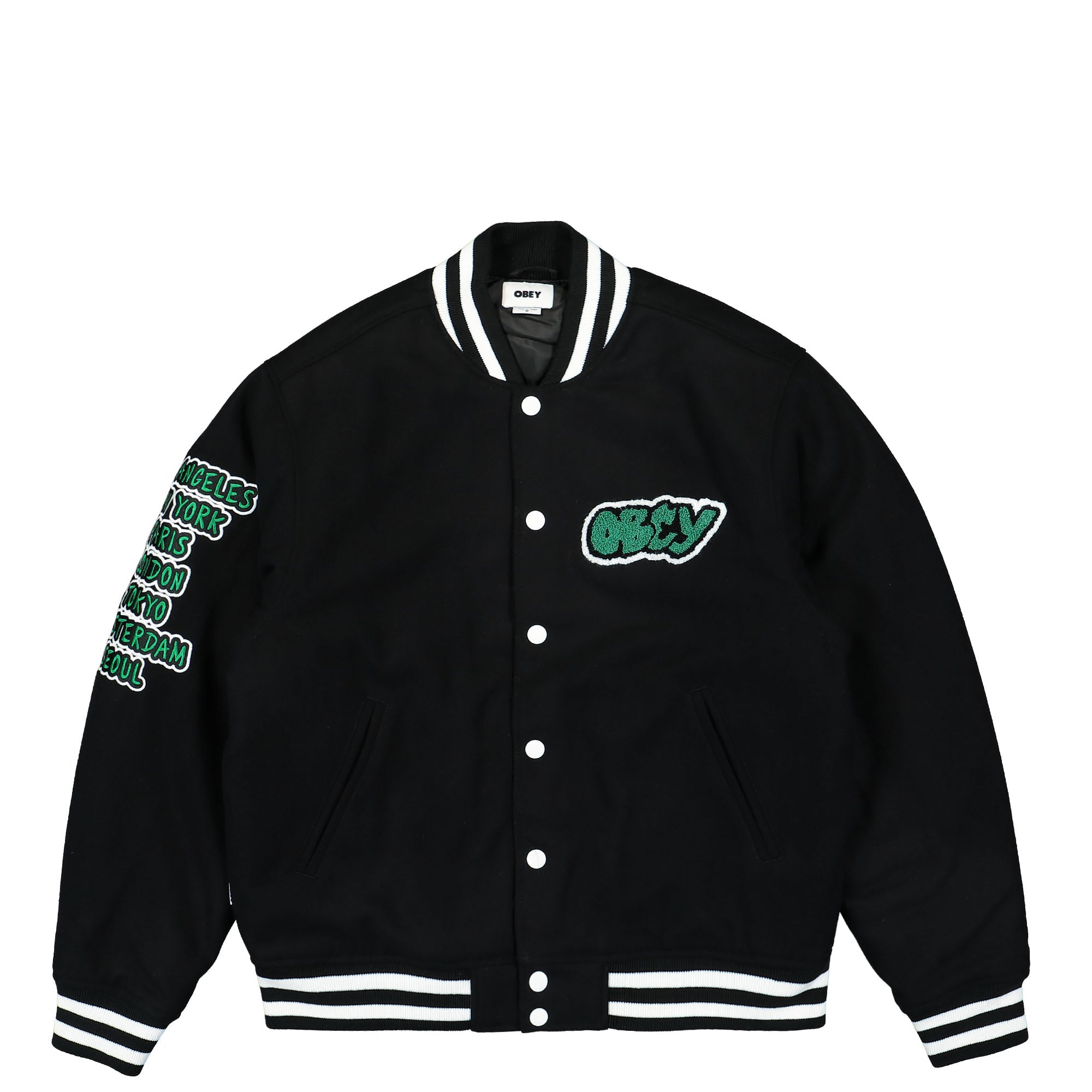Obey Roll Call Varsity Jacket Black Bomber & Varsity Jackets 121800552 / Black | Overkill