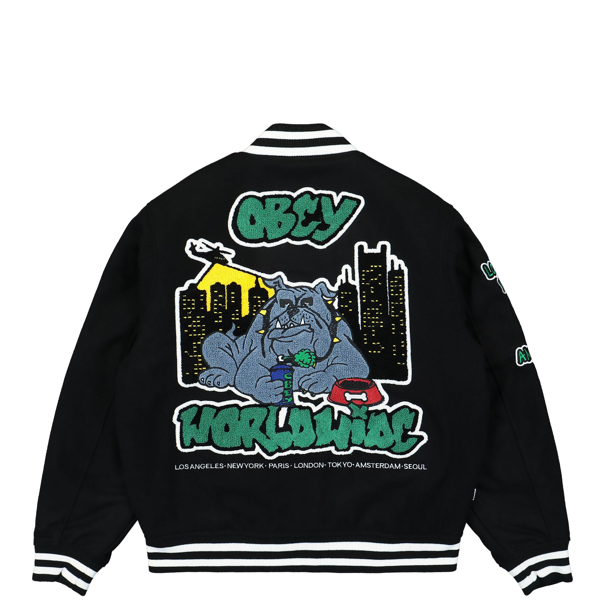 Obey Roll Call Varsity Jacket Black Bomber & Varsity Jackets Close-up | Overkill