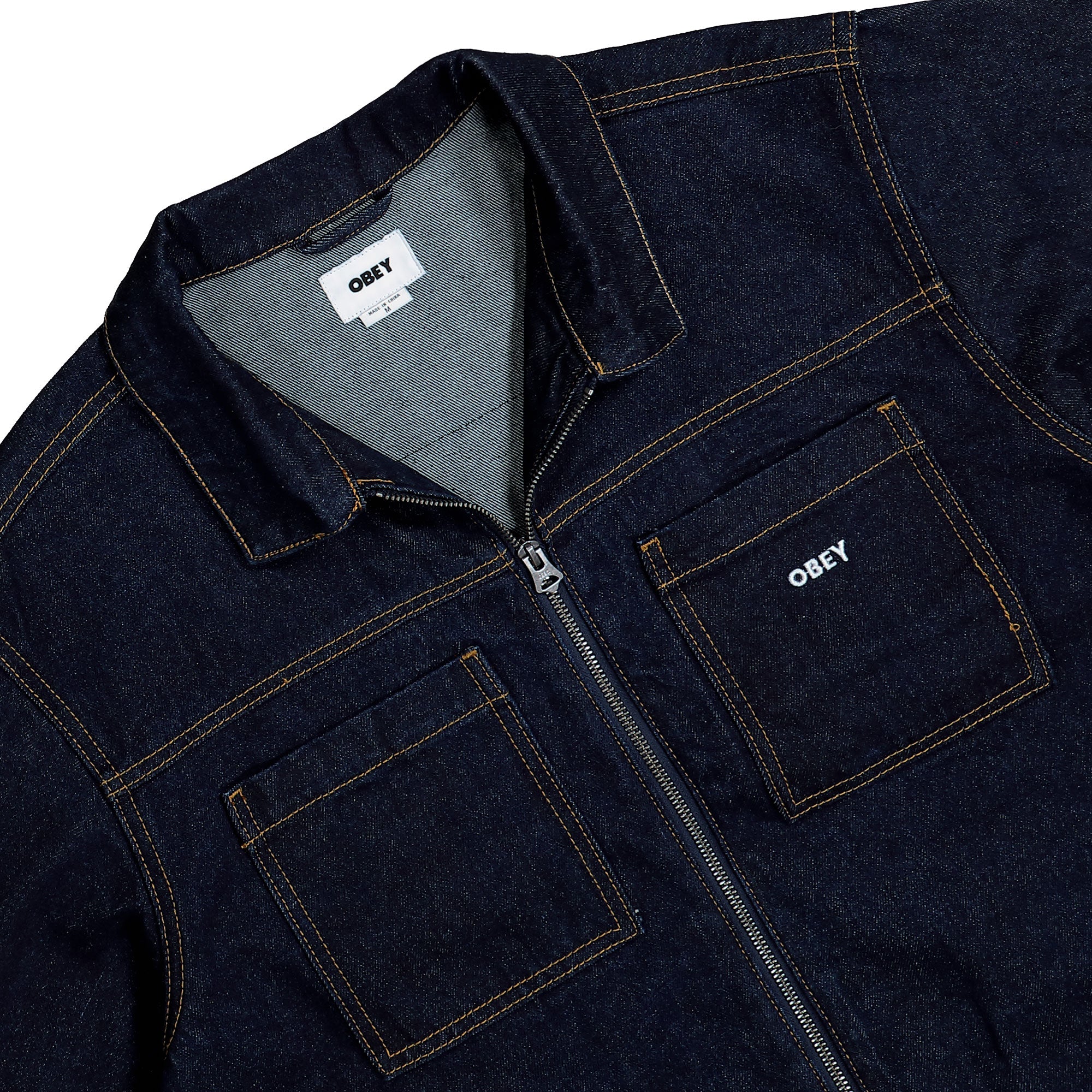 Obey Icon Hardwork Zip Up Jacket Rinse Indigo Jackets Material | Overkill