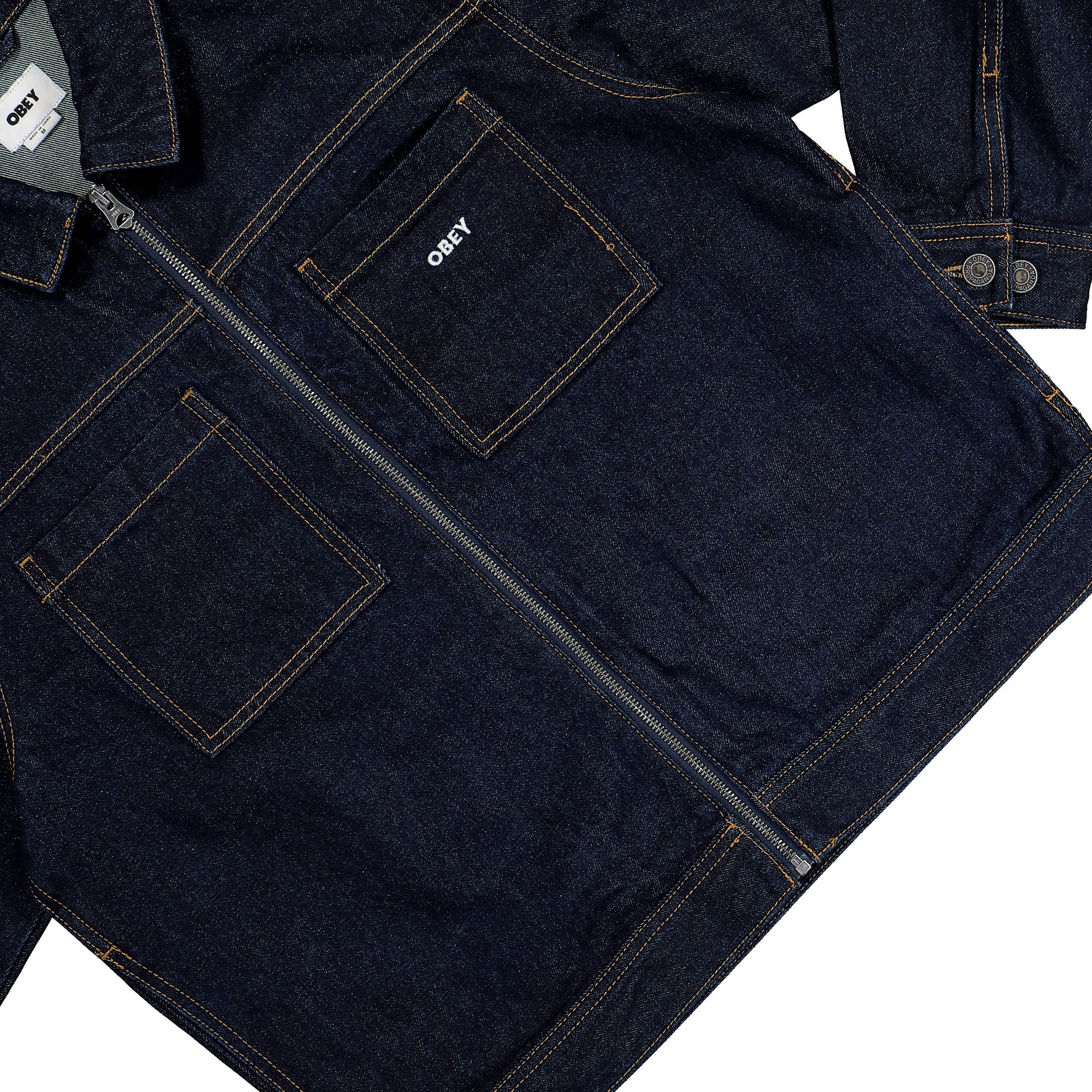 Obey Icon Hardwork Zip Up Jacket Rinse Indigo Jackets Detail view 2 | Overkill