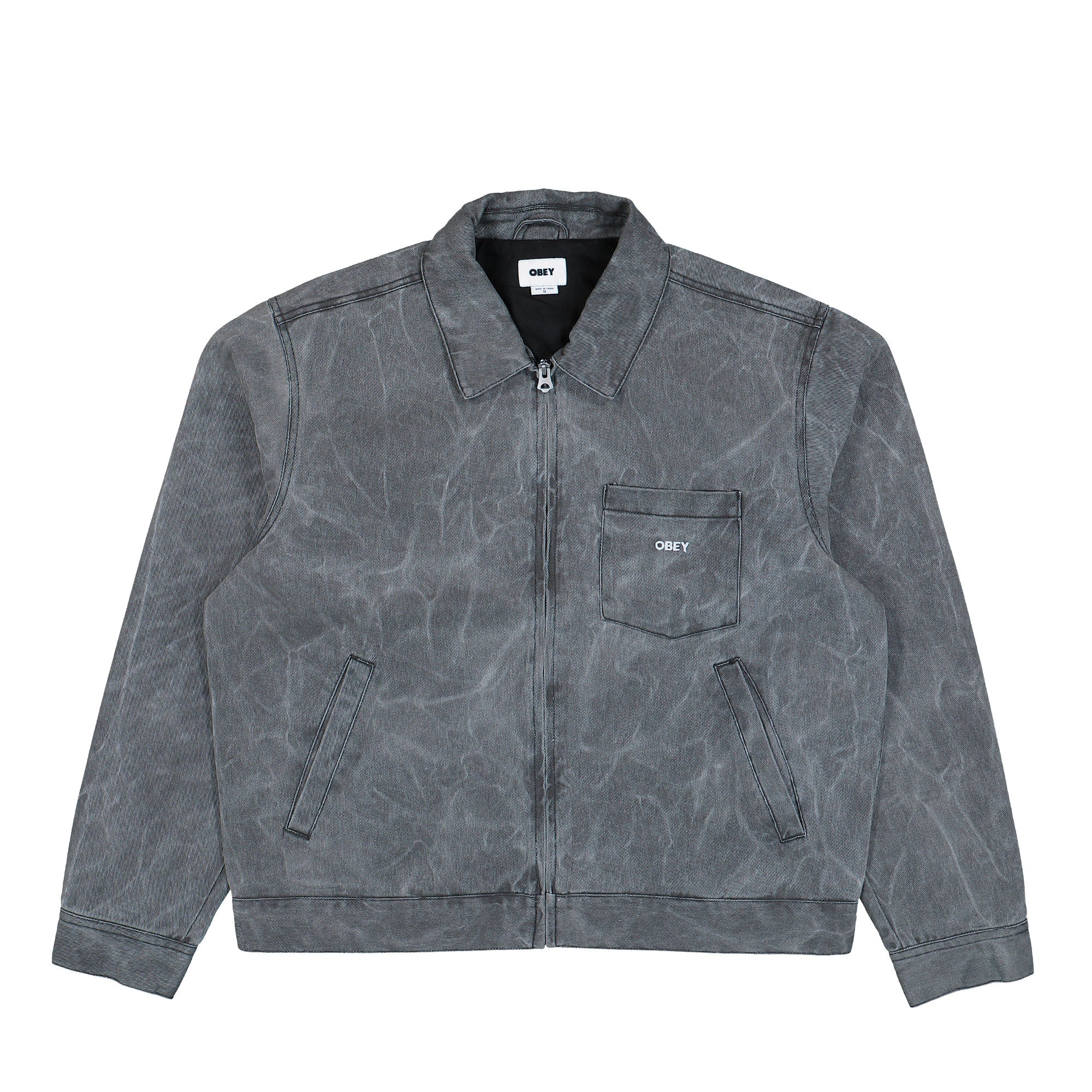 Obey Workman Zip Jacket Black Wrinkle Wash Jackets 121800599 | Overkill
