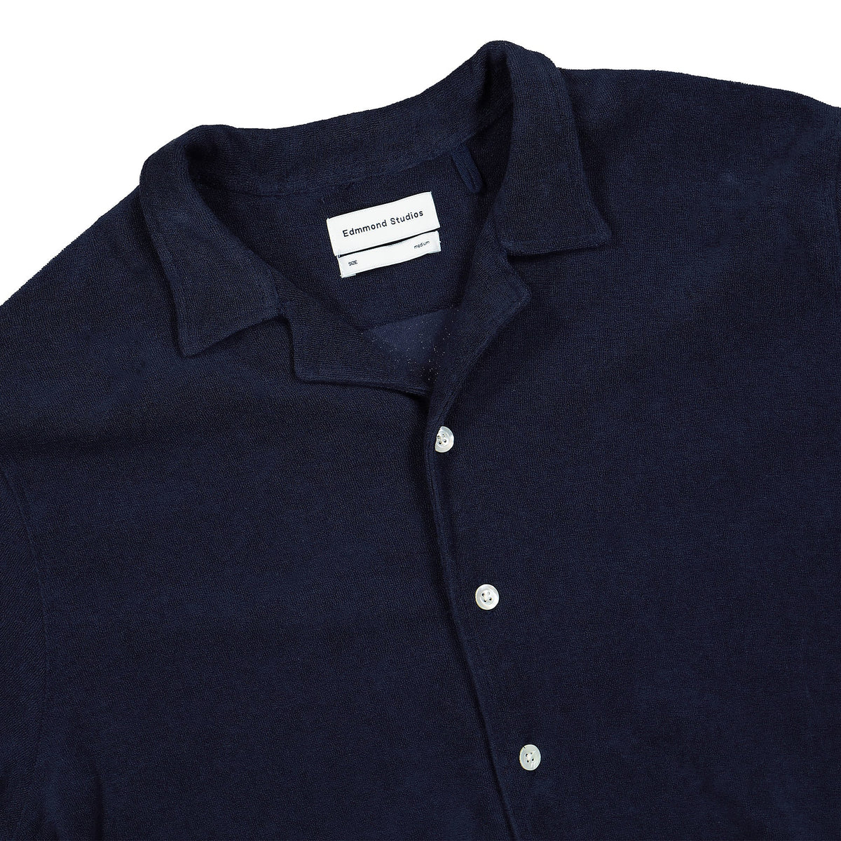 Edmmond Studios Terry Short Sleeve Shirt Plain Navy Shorts Close-up | Overkill