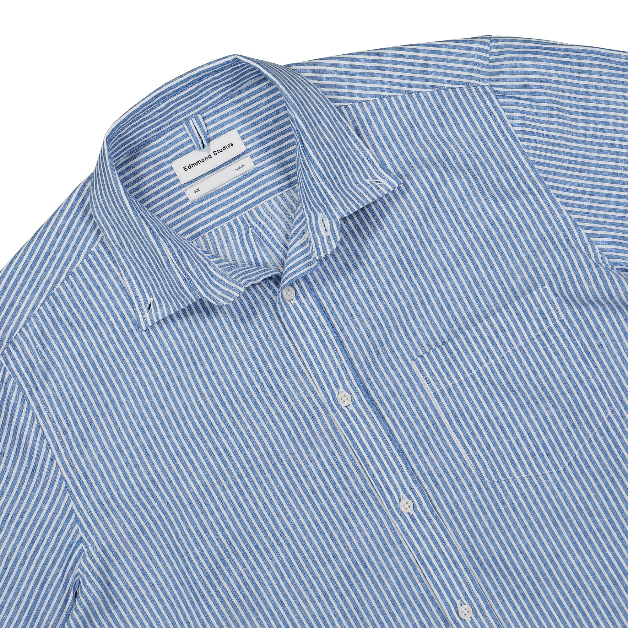 Edmmond Studios Striped Linen Shirt Light Blue Shirts Close-up | Overkill