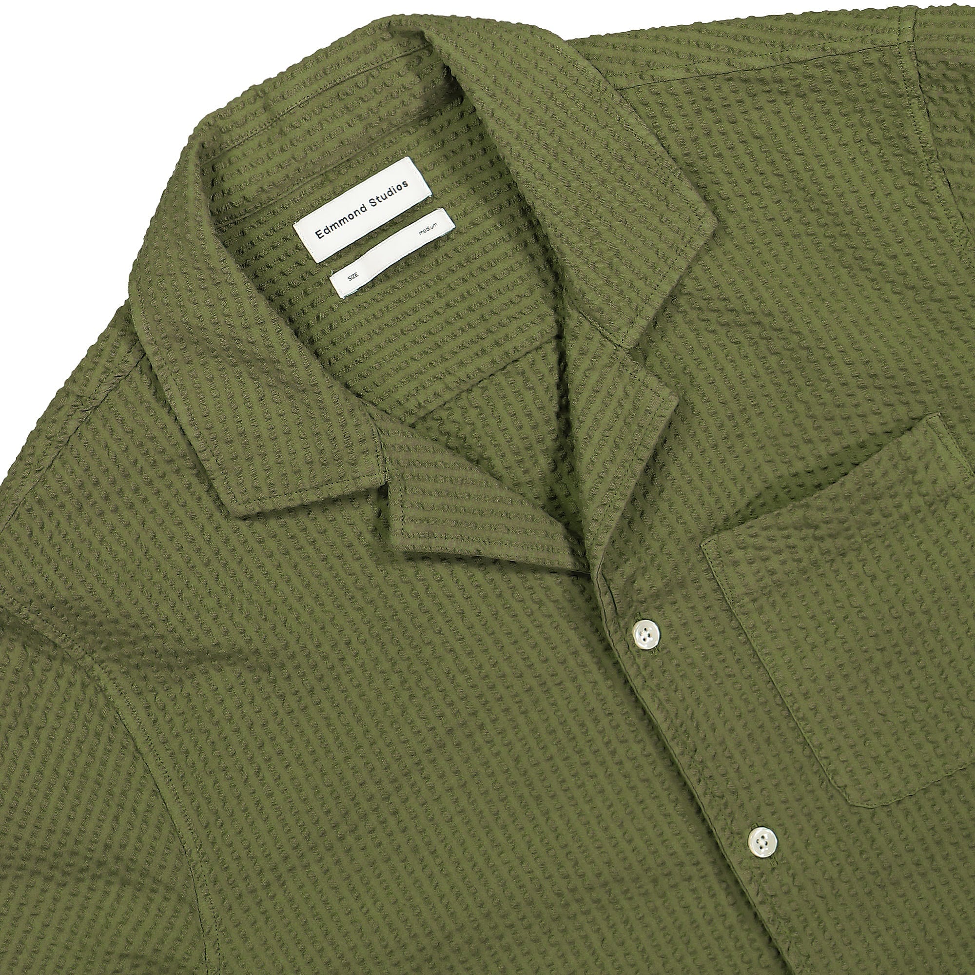 Edmmond Studios Seersucker Short Sleeve Shirt Khaki Shirts Close-up | Overkill