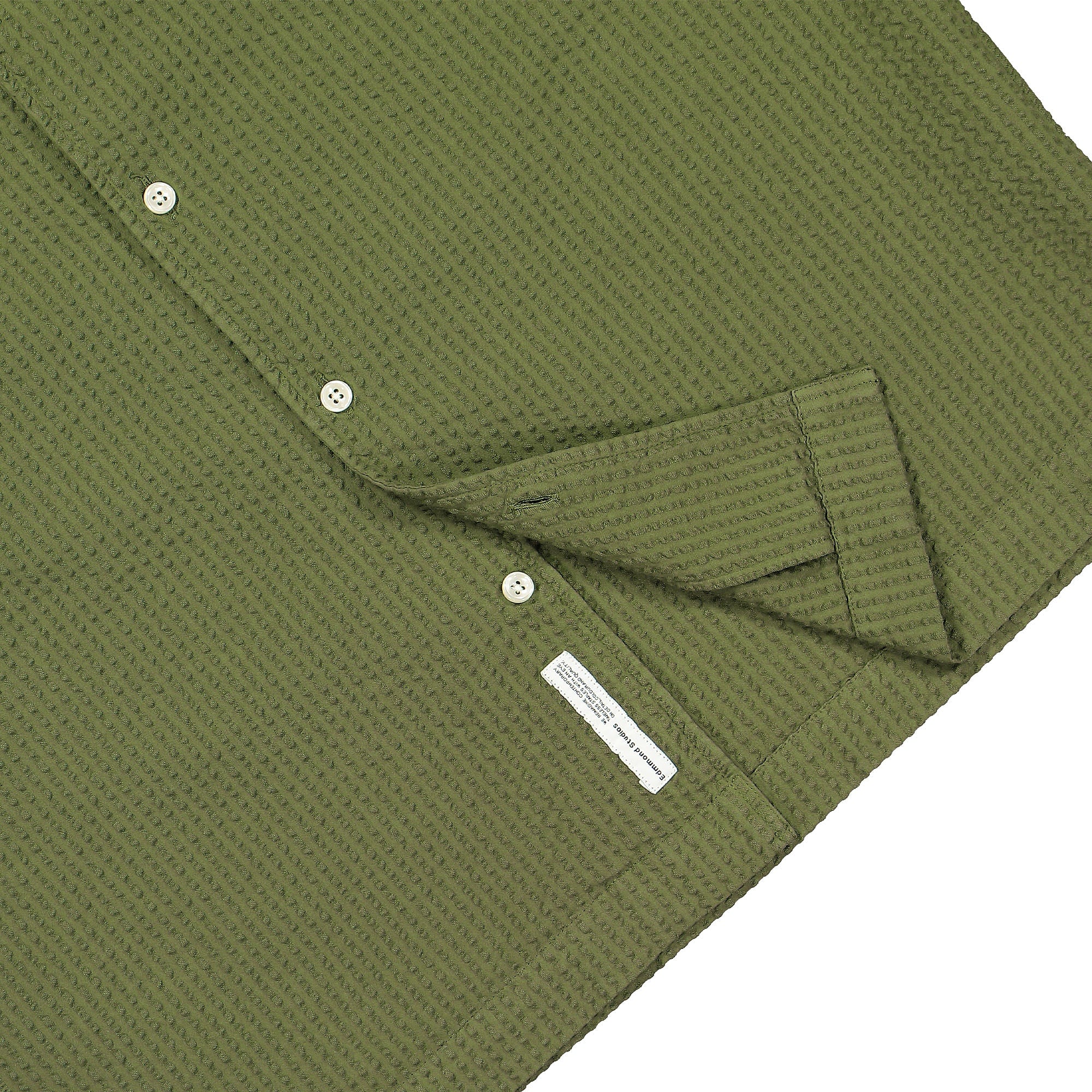 Edmmond Studios Seersucker Short Sleeve Shirt Khaki Shirts Detailfoto | Overkill